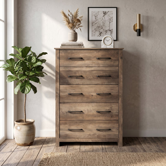 Galano 5-Drawer Tall Dresser for Bedroom with Interlocking Drawers & Anti-Tip Kit, 31.1" Wide