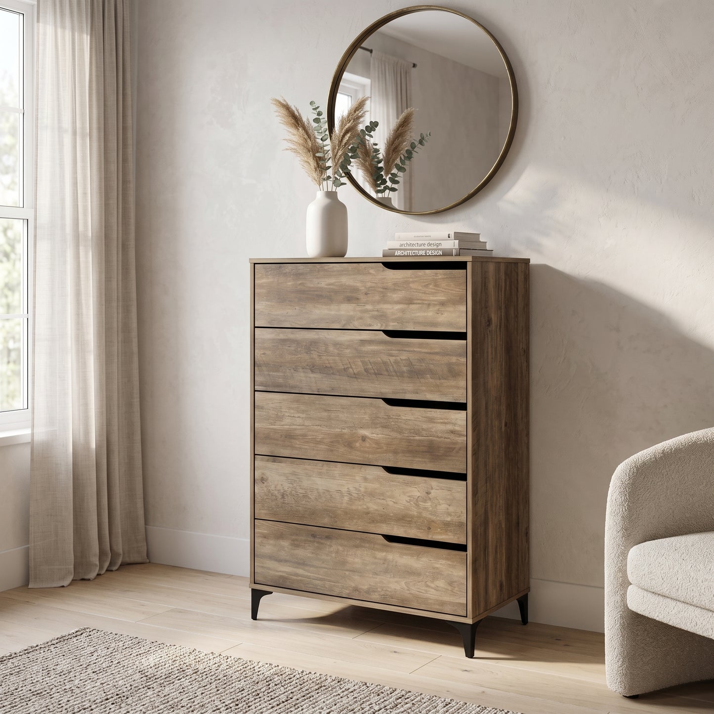 Galano Modern 5-Drawer Tall Dresser for Bedroom with Interlocking Drawers & Metal Slides, 30.7" W