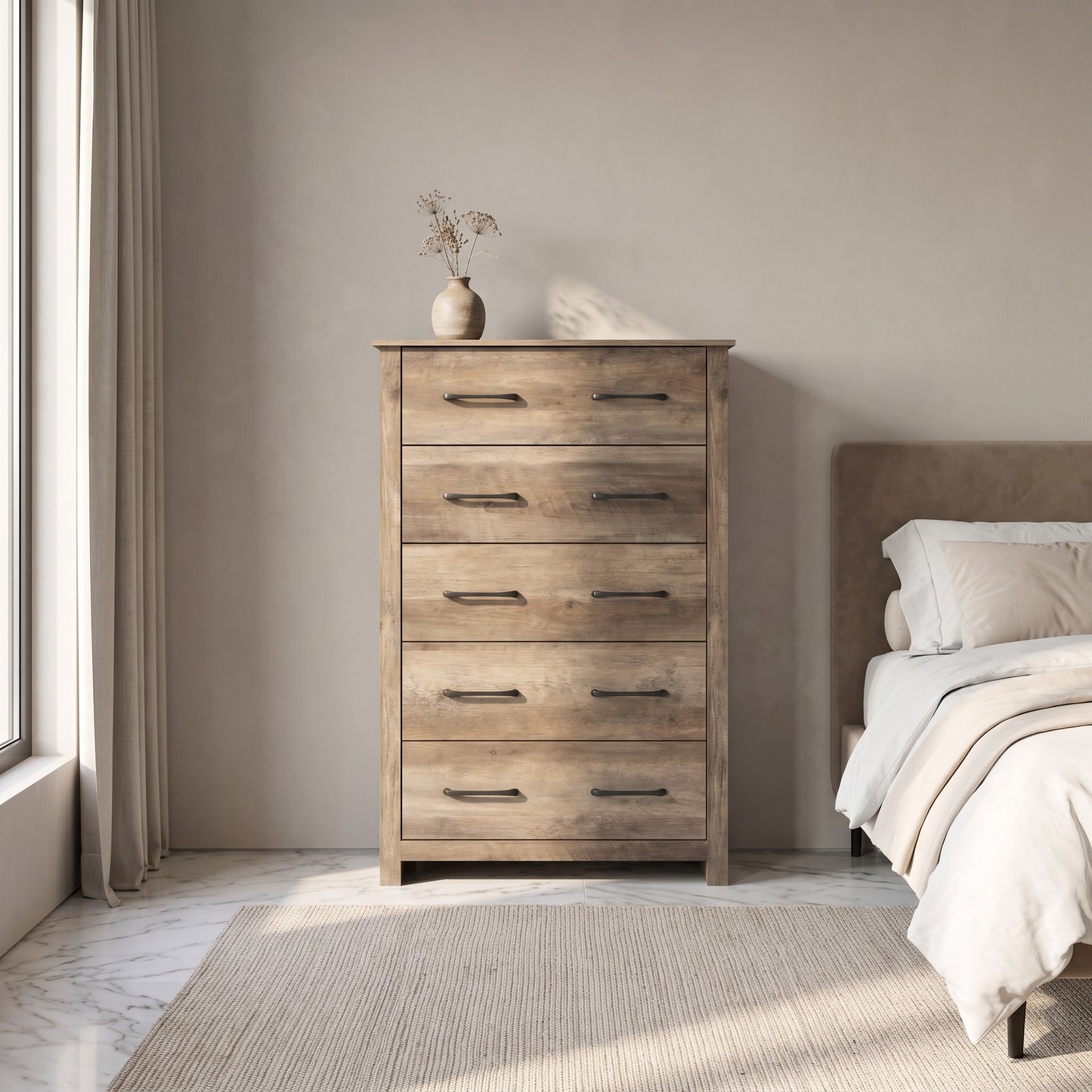 Galano 5-Drawer Tall Dresser for Bedroom with Interlocking Drawers & Anti-Tip Kit, 31.1" Wide
