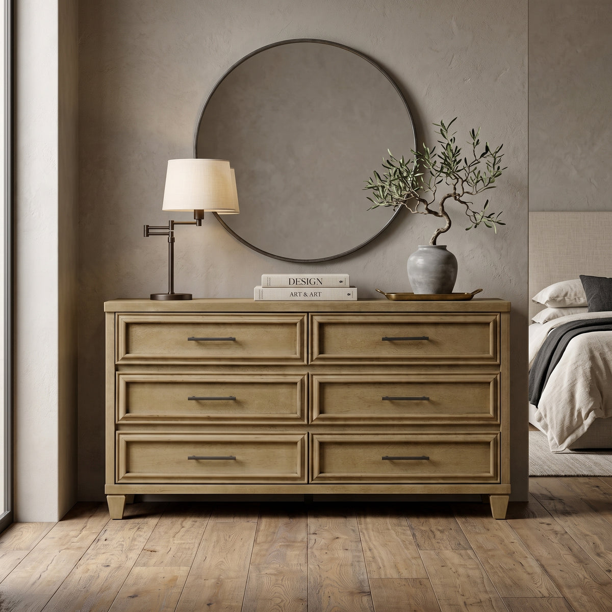 Galano 54.9" W Traditional 6 Drawer Dresser with Solid Wood Feet and Interlocking Drawers