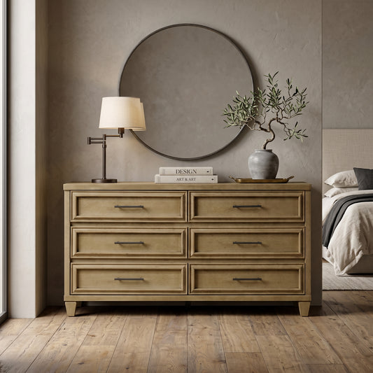 Galano 54.9" W Traditional 6 Drawer Dresser with Solid Wood Feet and Interlocking Drawers