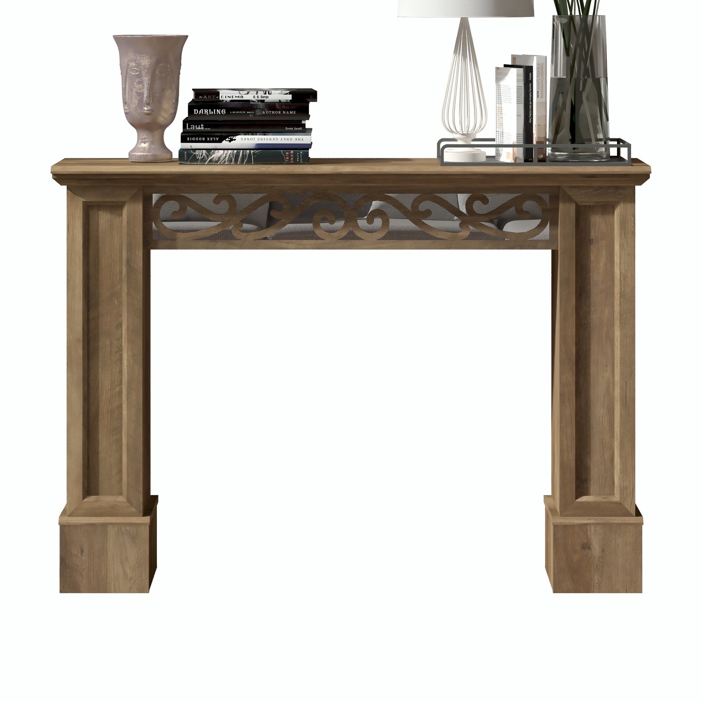 Galano Console Table with Decorative Cutout Design in Brown 46.5" W x 11.6" D x 45.9" H