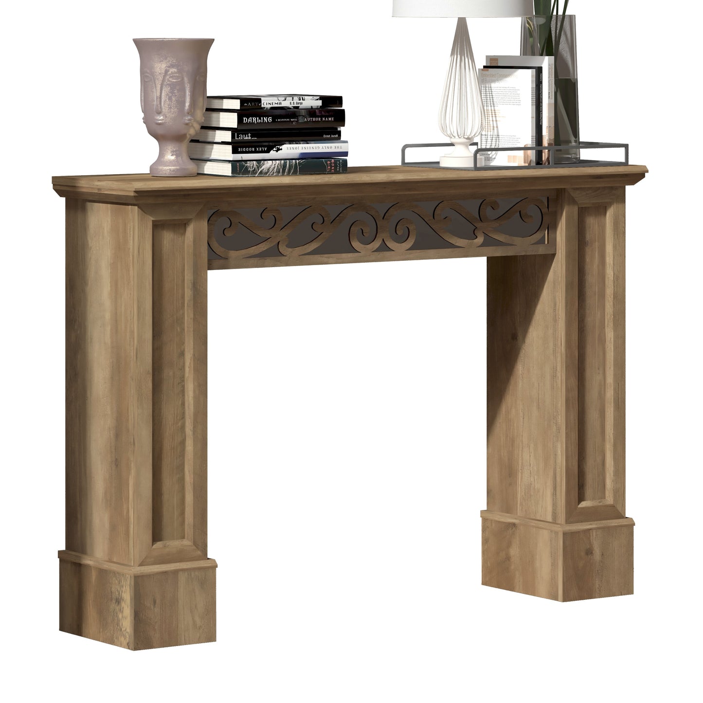 Galano Console Table with Decorative Cutout Design in Brown 46.5" W x 11.6" D x 45.9" H