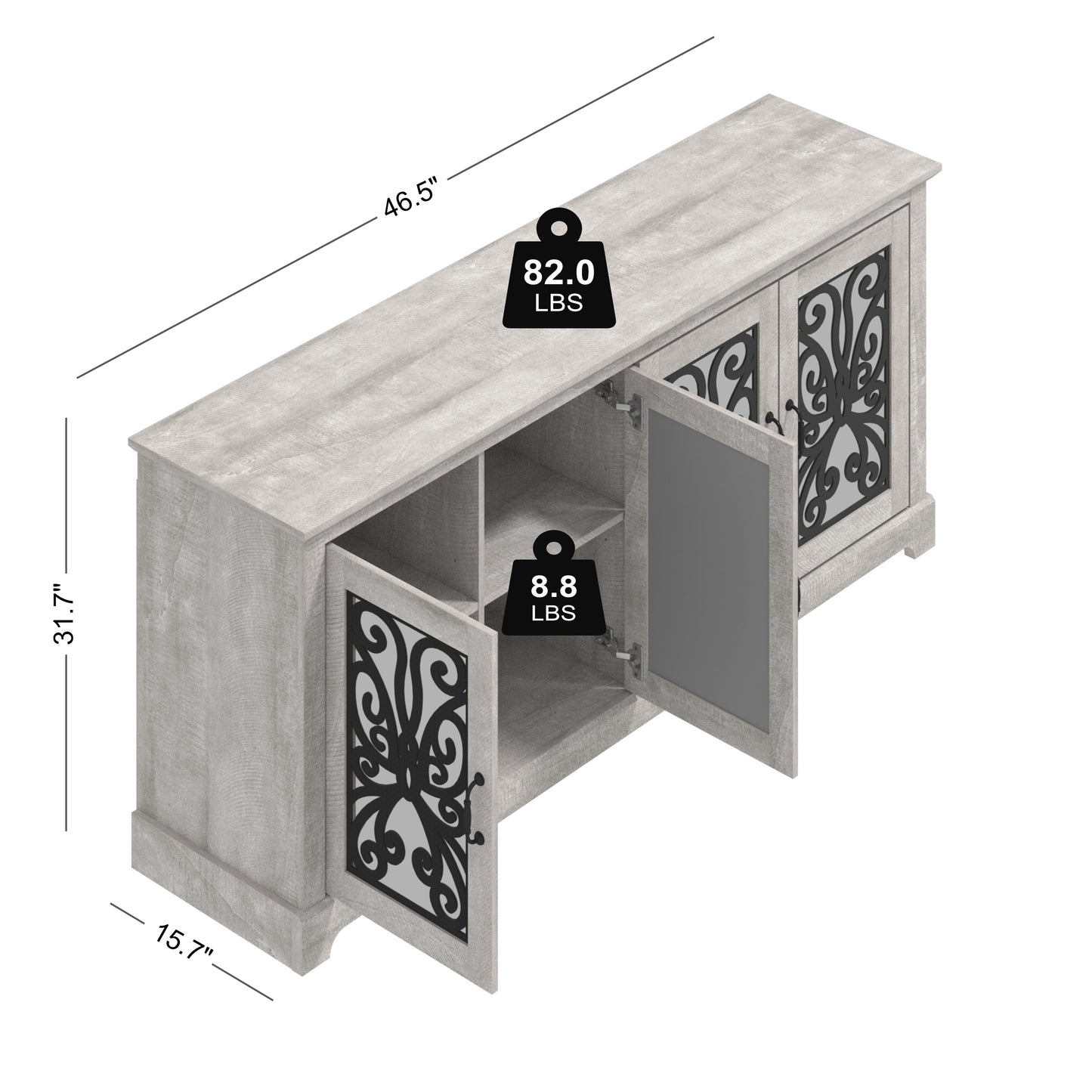 GALANO Traditional Mirrored Door TV Stand with Adjustable Shelves 68.2" W x 17.2" D x 29.3" H