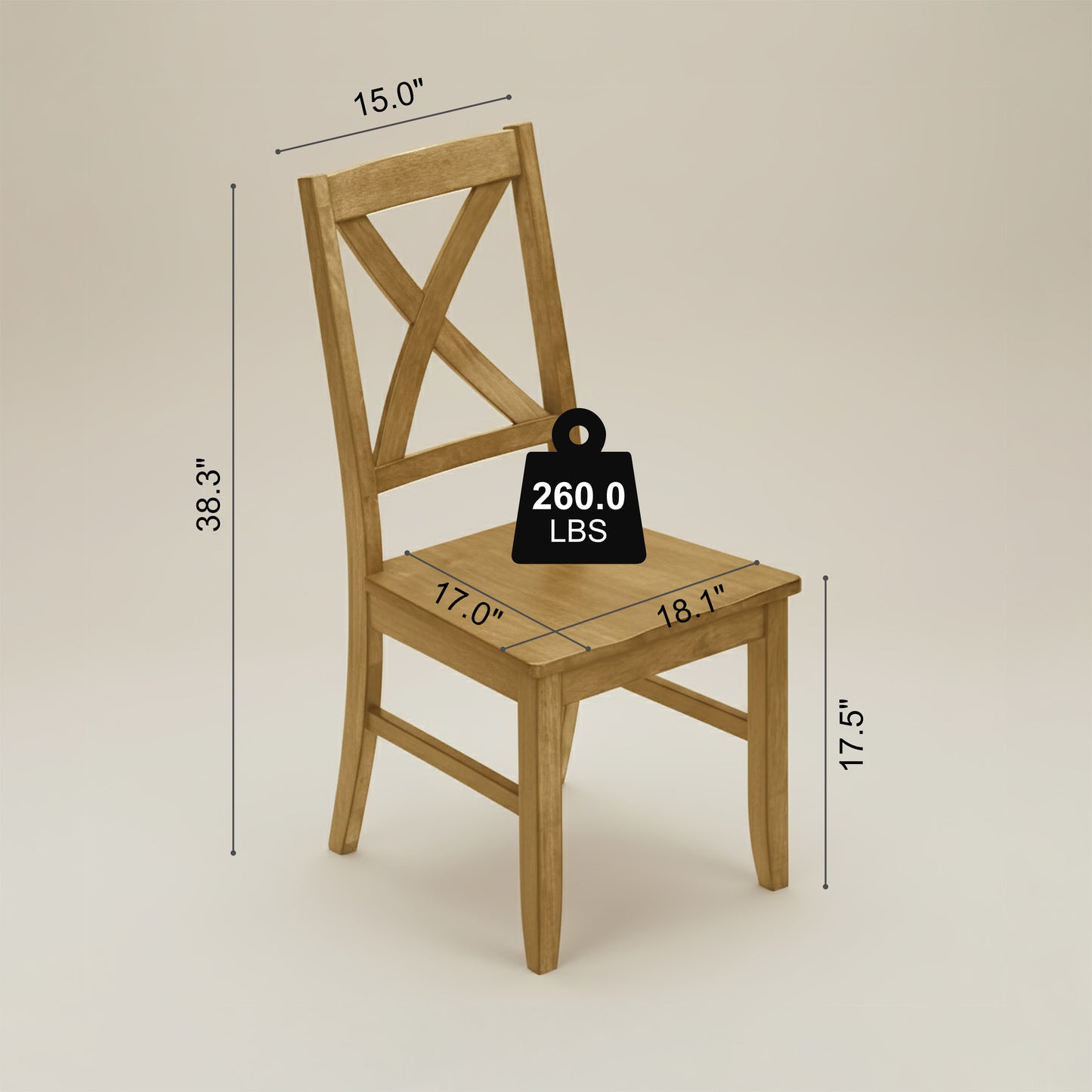 Galano Solid Wood Cross-Back Dining Chair Set of 2 18.5" W x 21.4" D x 38.4" H