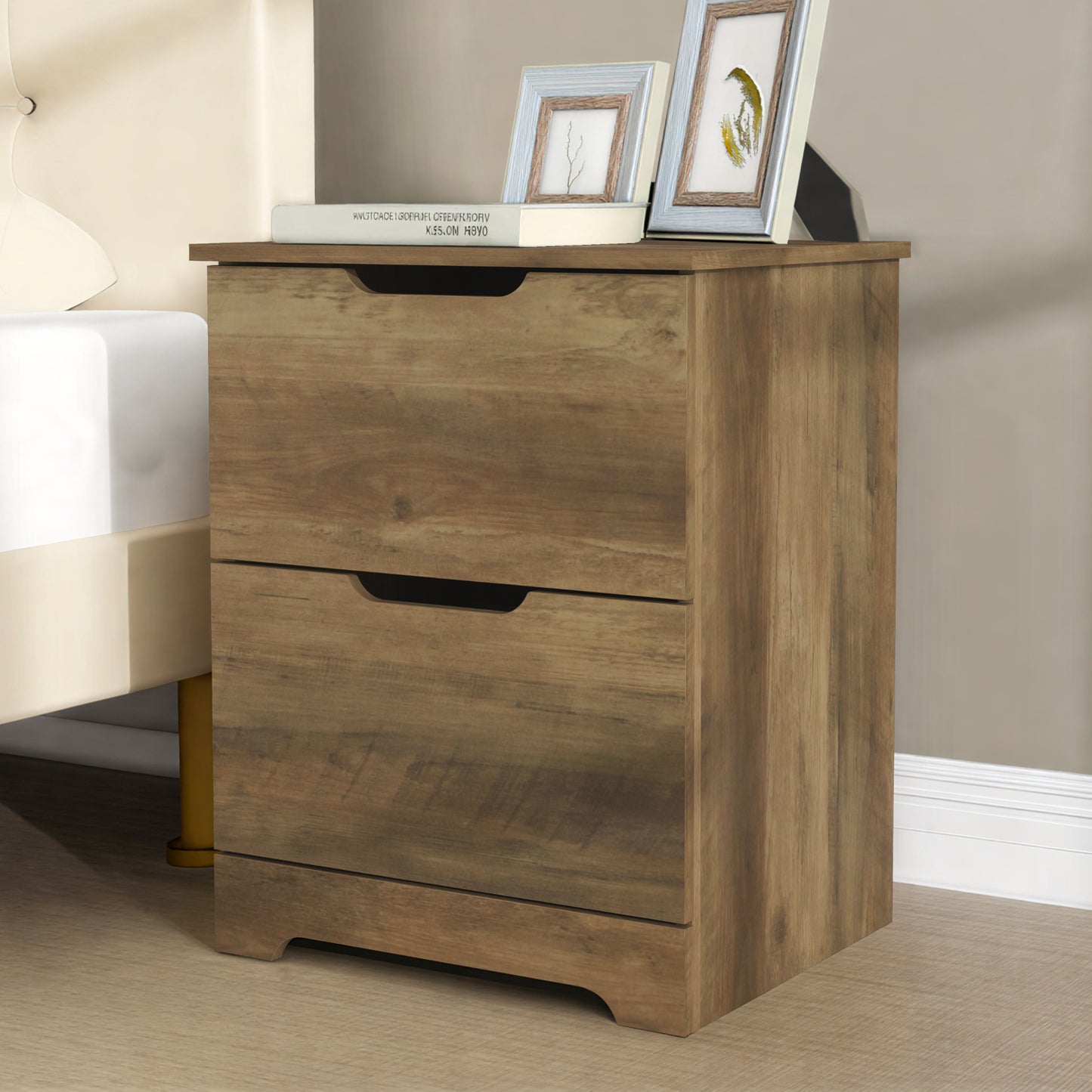 Galano Modern 2-Drawer Nightstand with Cutout Handles 18.7" W × 15.7" D × 23.7" H