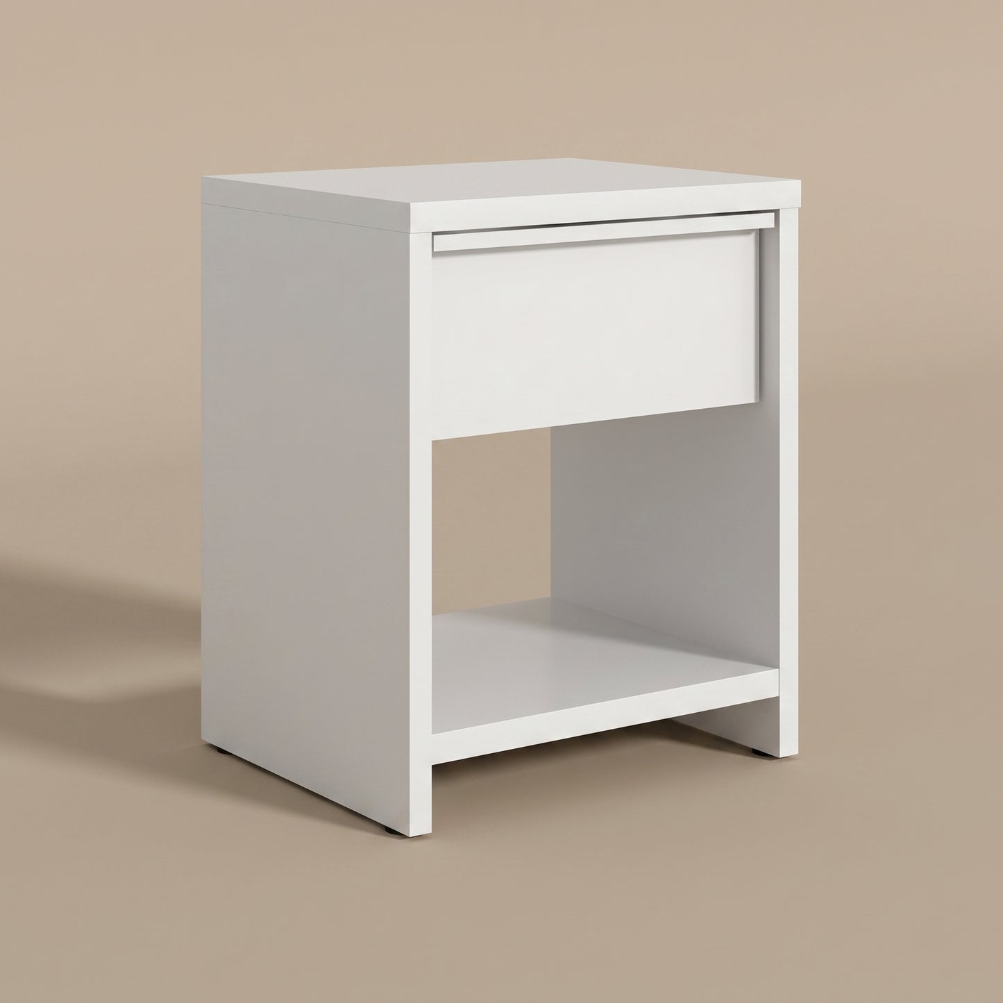 1-Drawer Nightstand with Open Shelf, 1-Piece, White