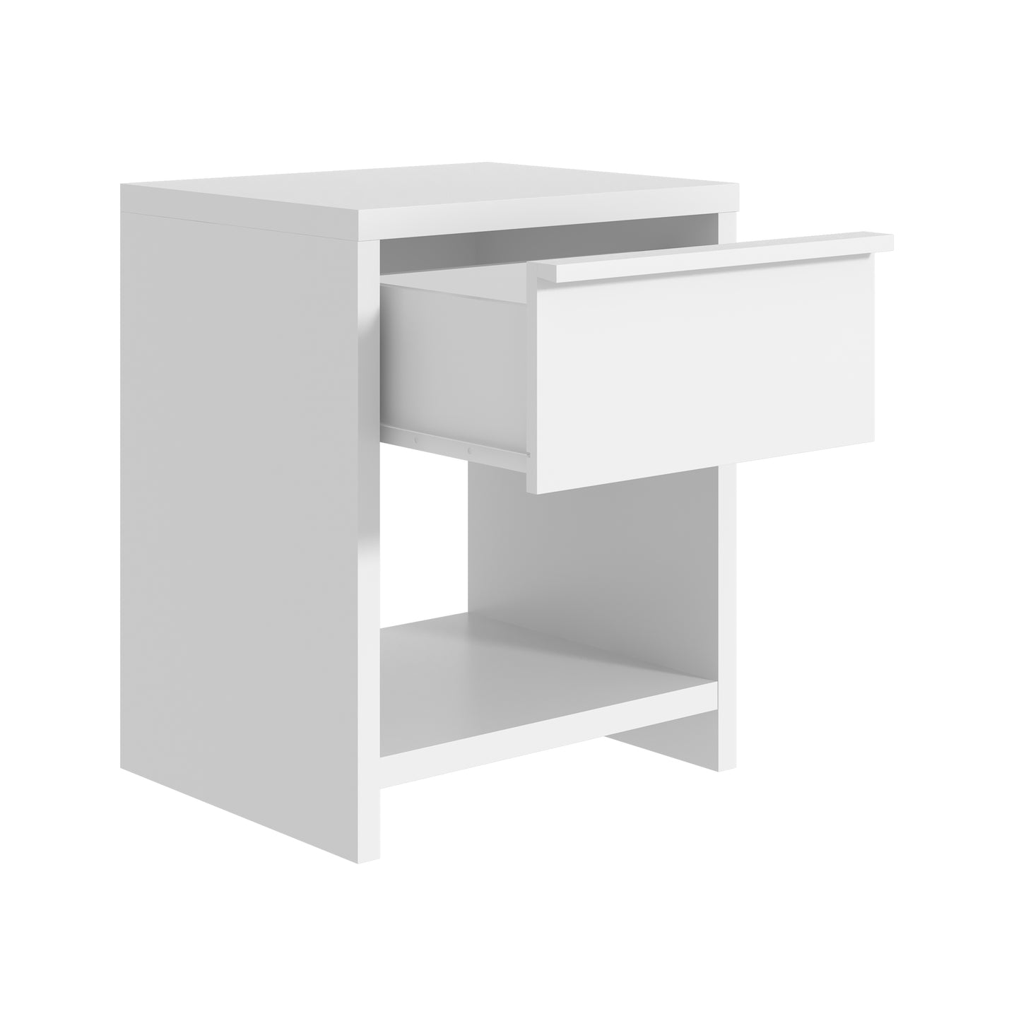 1-Drawer Nightstand with Open Shelf, 1-Piece, White