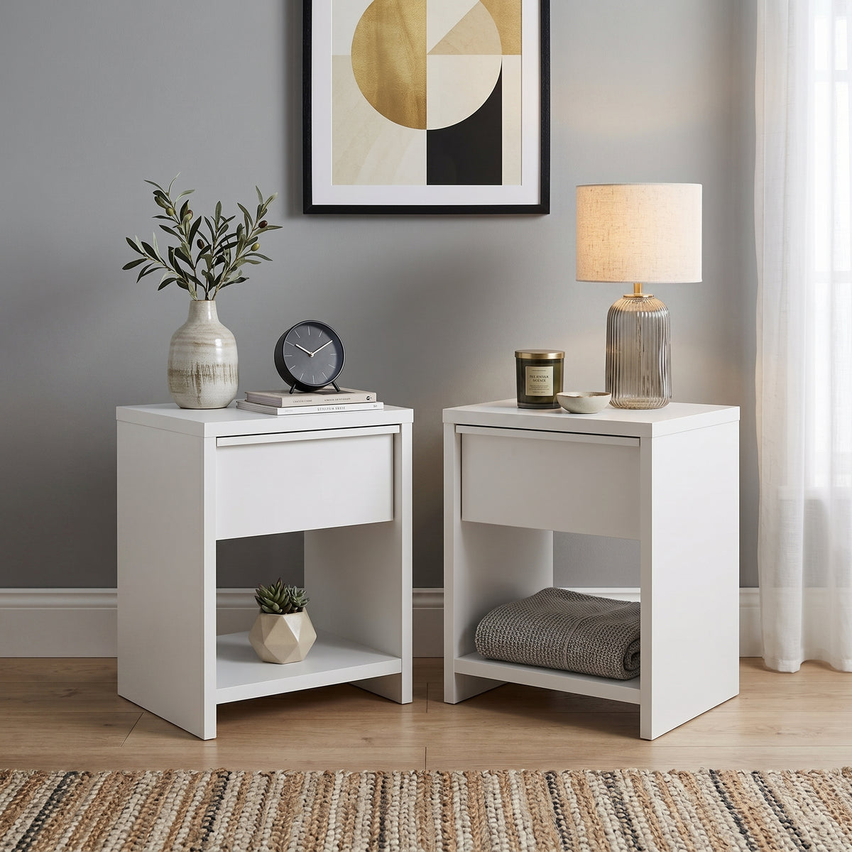 Galano 23" H Modern 1 Drawer Nightstand Bedside Table with Open Storage Shelf - White