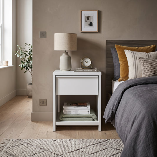Galano 23" H Modern 1 Drawer Nightstand Bedside Table with Open Storage Shelf - White