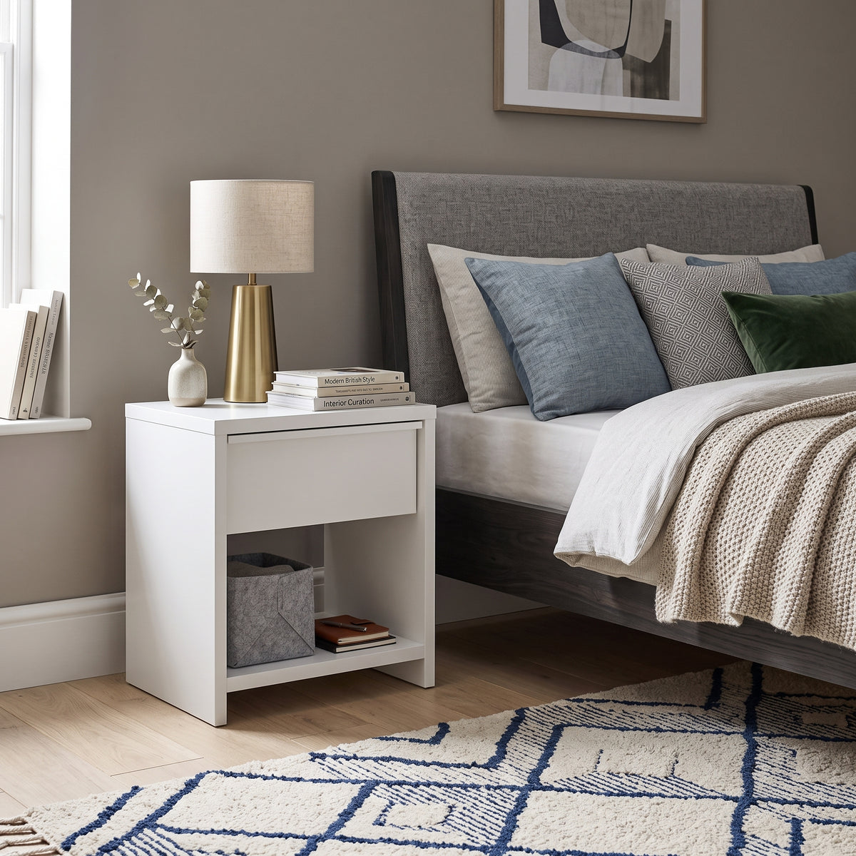 Galano 23" H Modern 1 Drawer Nightstand Bedside Table with Open Storage Shelf - White
