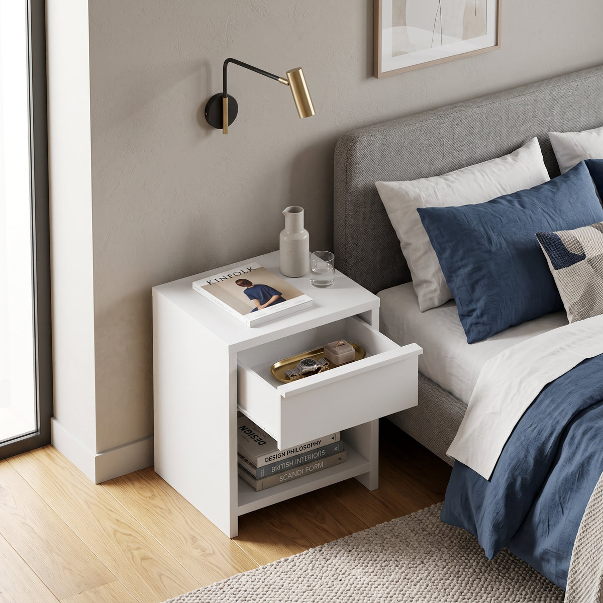 Galano 23" H Modern 1 Drawer Nightstand Bedside Table with Open Storage Shelf - White