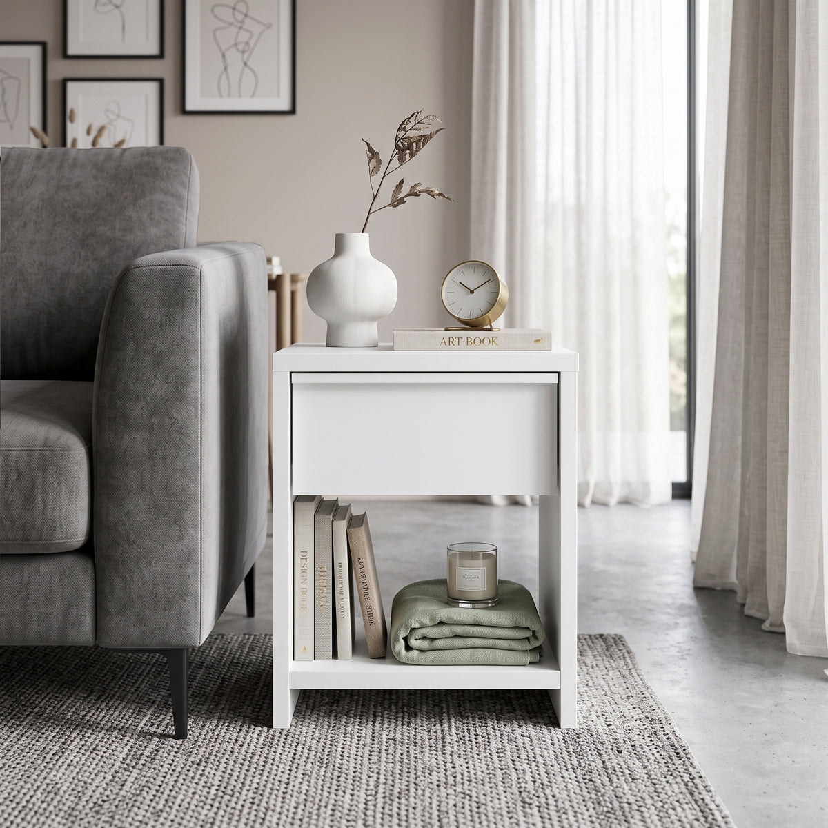Galano 23" H Modern 1 Drawer Nightstand Bedside Table with Open Storage Shelf - White