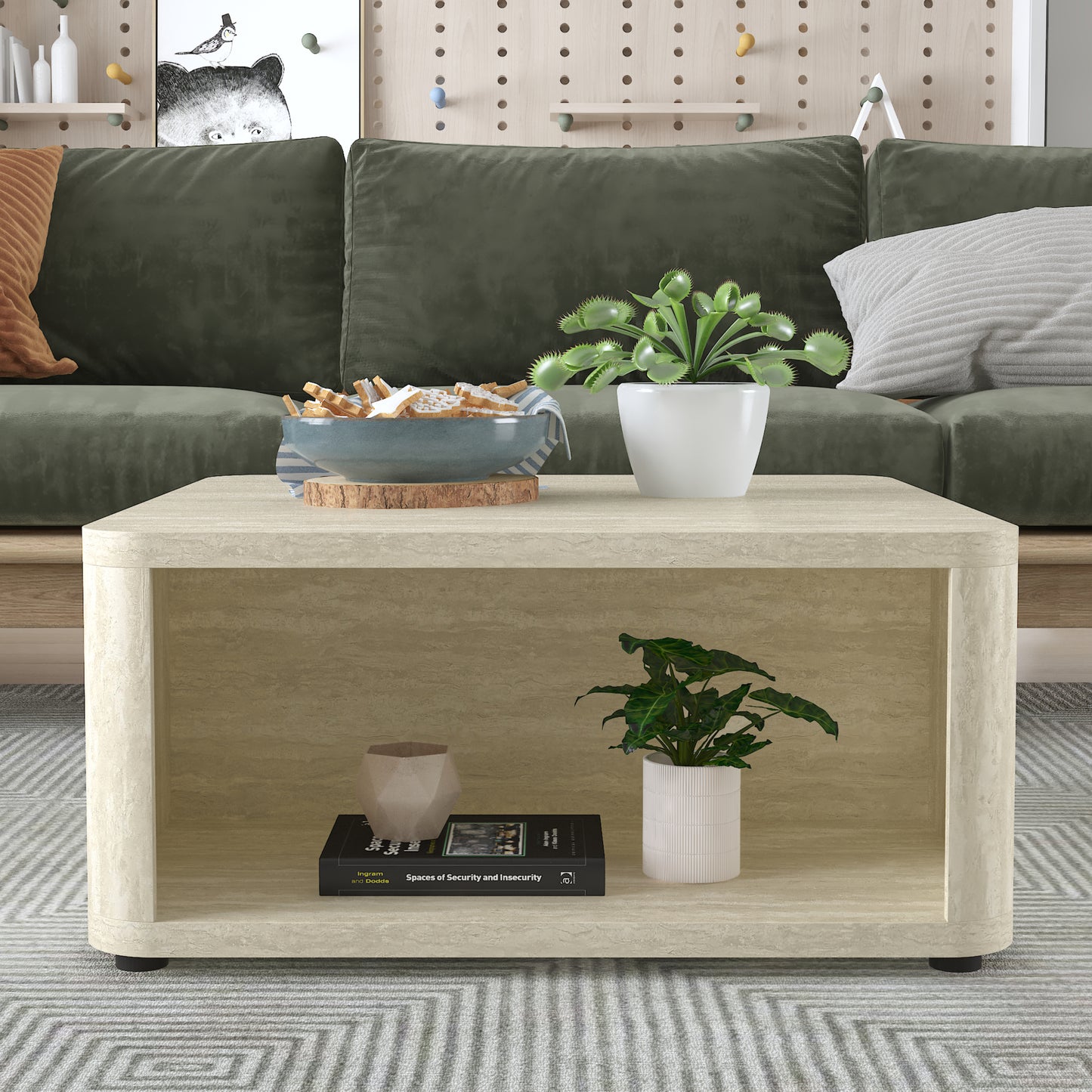 Galano Modern Wood Coffee Table with Storage Shelf 32" W × 32" D × 15" H