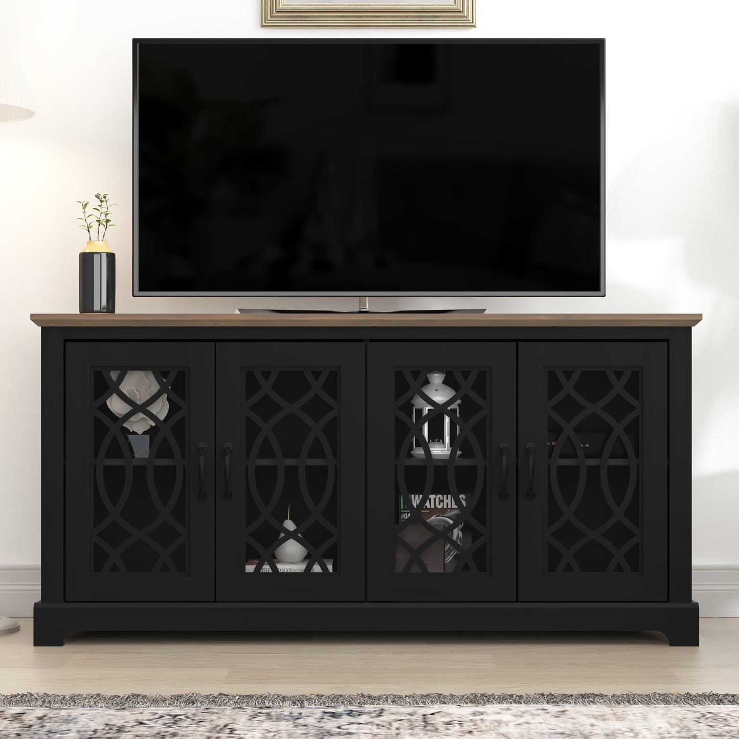 Galano TV Stand with storage and decorative Cut-Out Pattern 59.6" W × 15.7" D × 29.3" H
