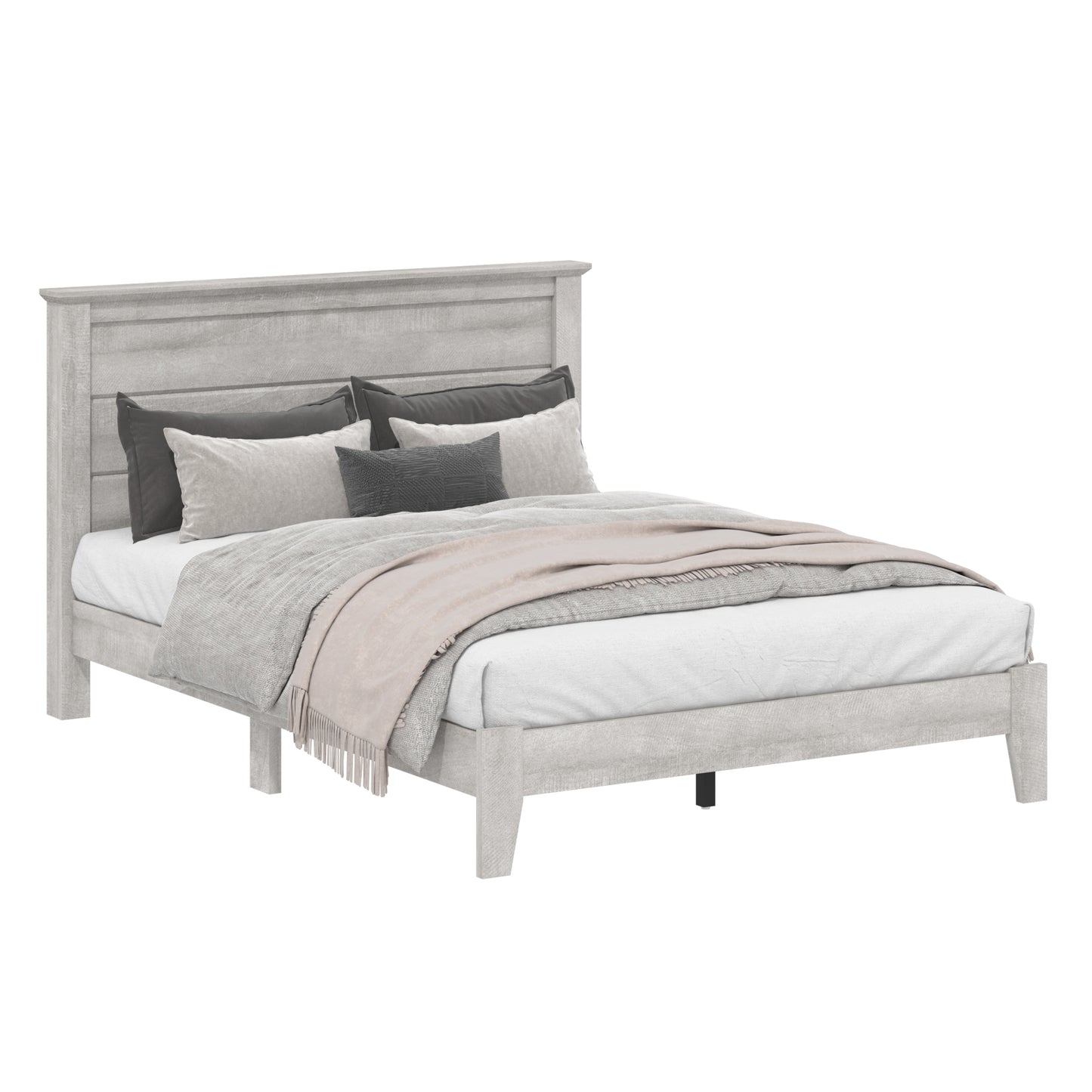 Galano Modern Platform Bed with Slatted Headboard 66.1" W × 85.6" D × 40.2" H