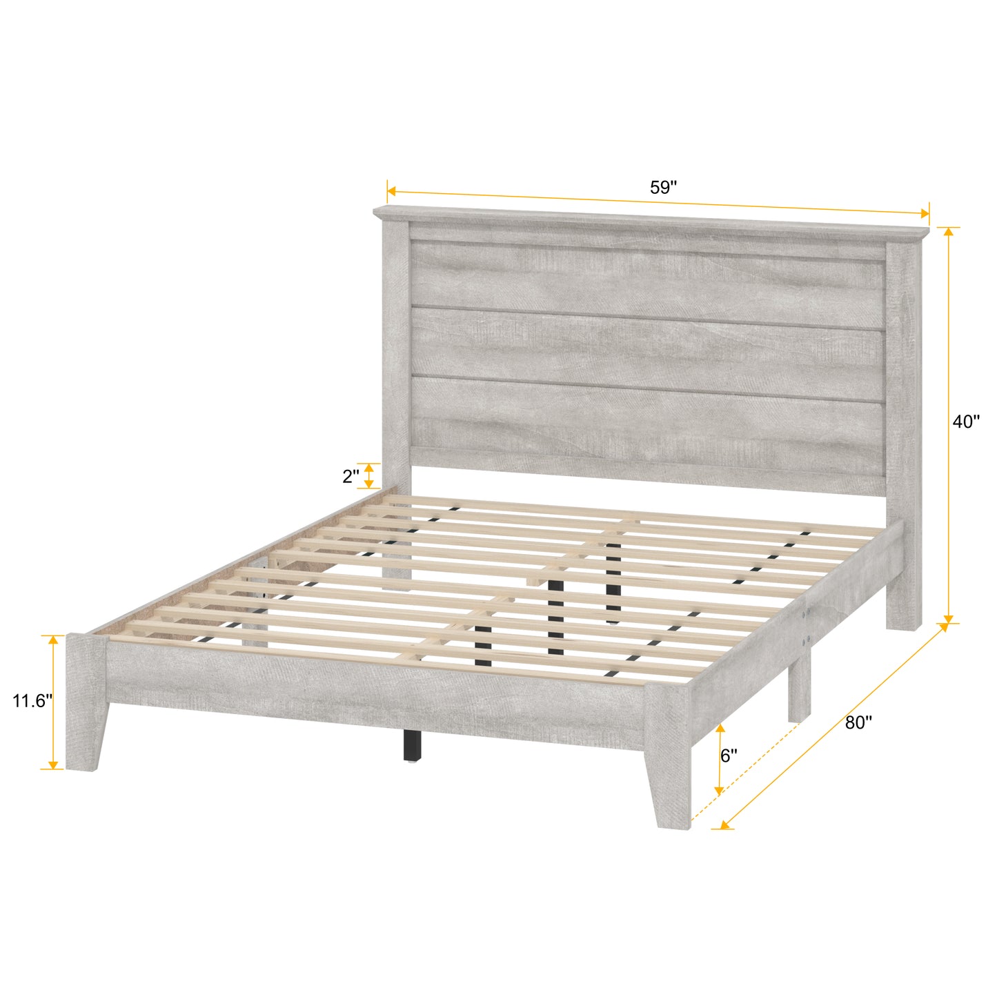 Galano Modern Platform Bed with Slatted Headboard 66.1" W × 85.6" D × 40.2" H