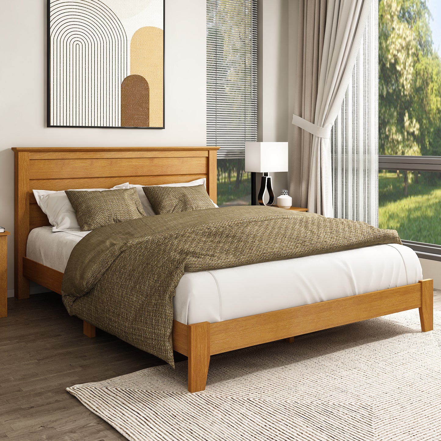 Galano Modern Platform Bed with Slatted Headboard 66.1" W × 85.6" D × 40.2" H
