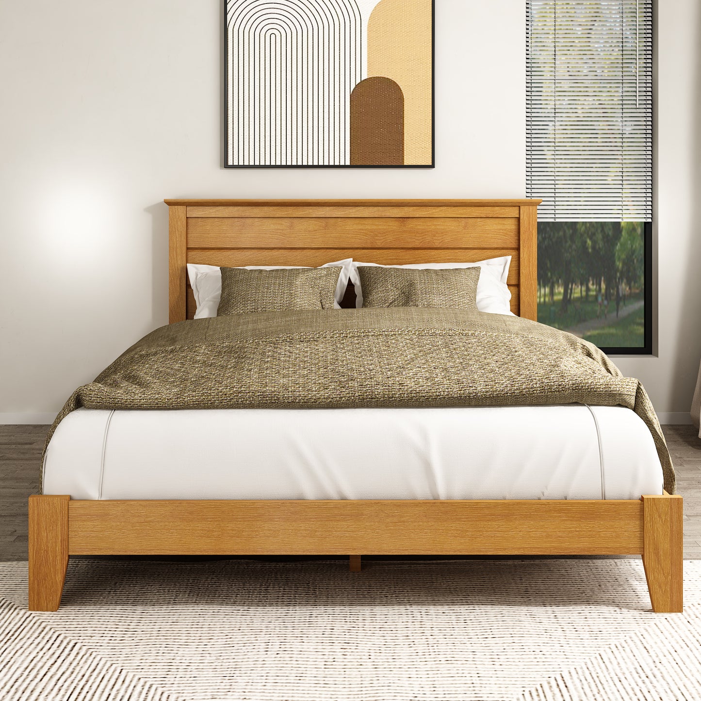 Galano Modern Platform Bed with Slatted Headboard 66.1" W × 85.6" D × 40.2" H
