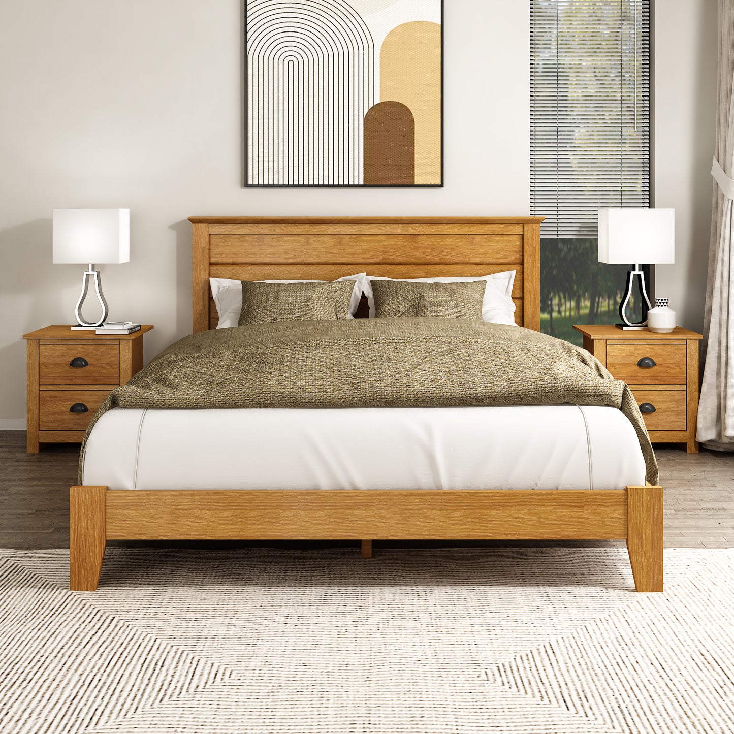 Galano Modern Platform Bed with Slatted Headboard 66.1" W × 85.6" D × 40.2" H