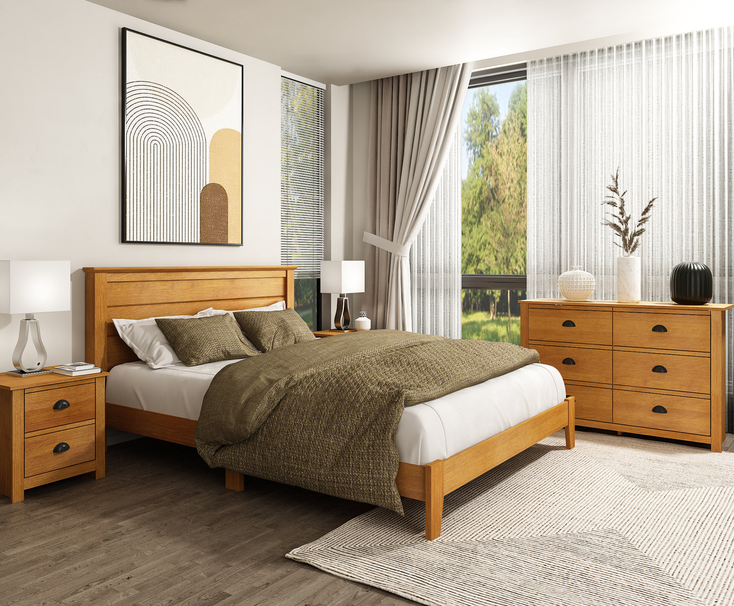 Galano Modern Platform Bed with Slatted Headboard 66.1" W × 85.6" D × 40.2" H