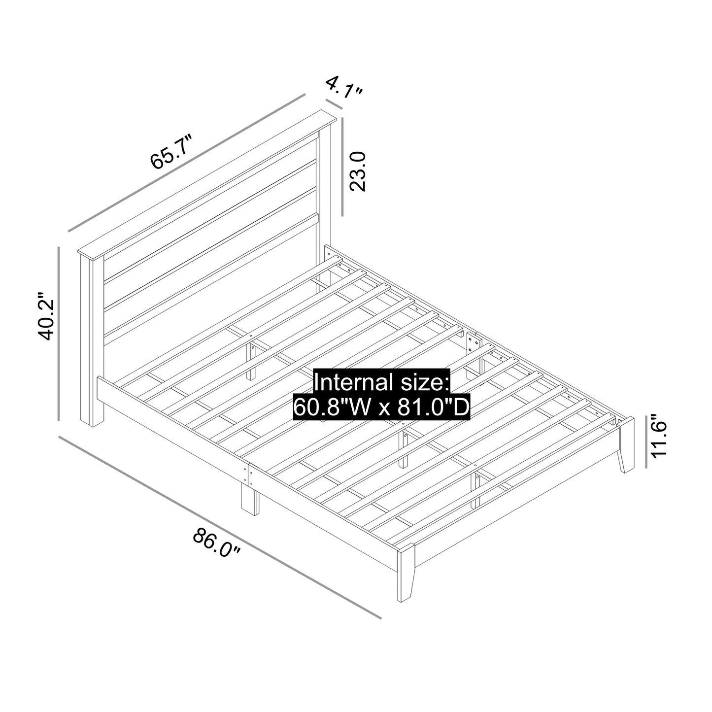 Galano Modern Platform Bed with Slatted Headboard 66.1" W × 85.6" D × 40.2" H