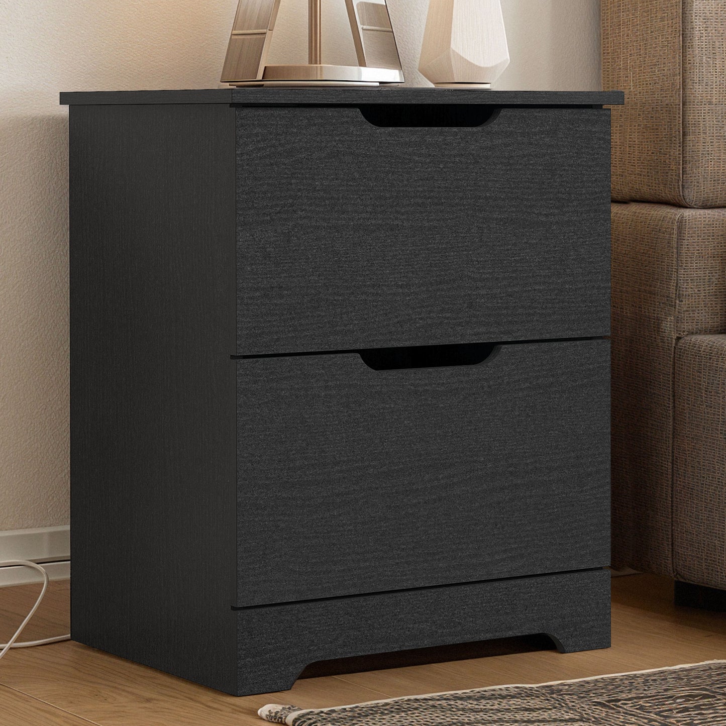 Galano Modern 2-Drawer Nightstand with Cutout Handles 18.7" W × 15.7" D × 23.7" H
