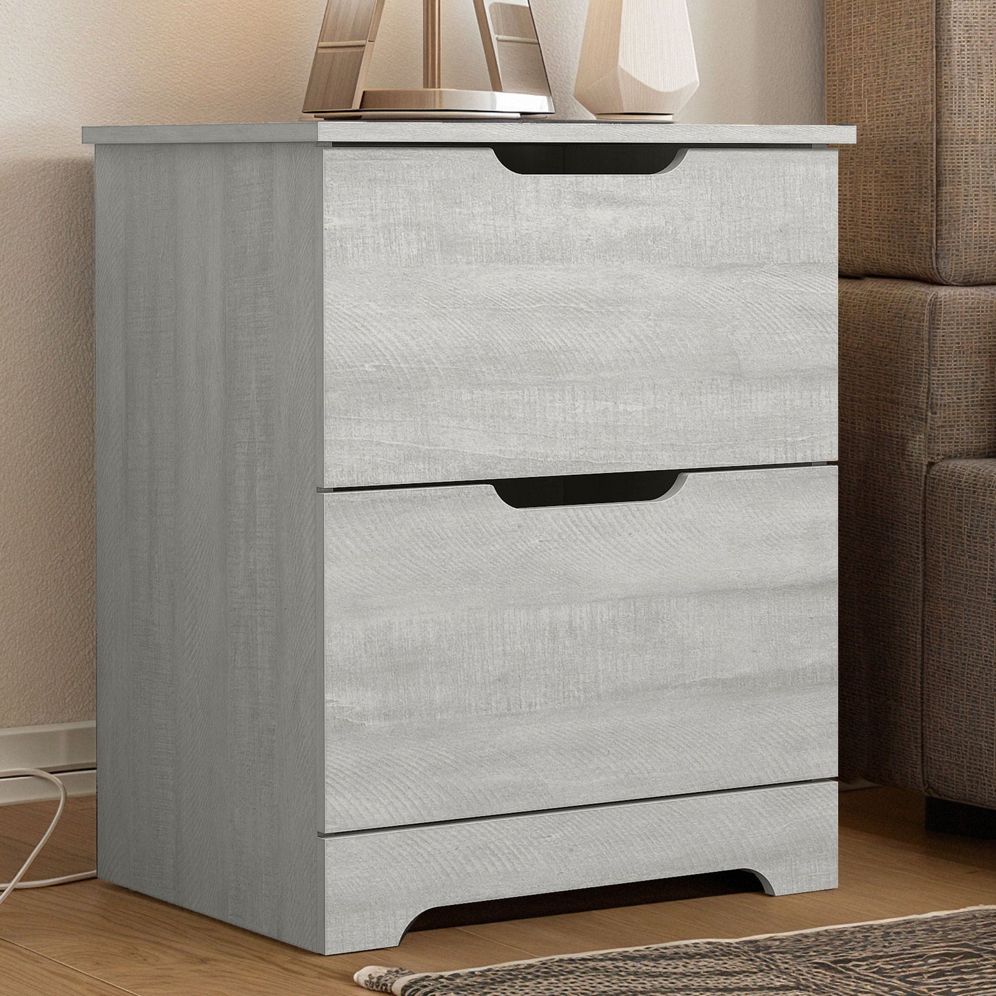 Galano Modern 2-Drawer Nightstand with Cutout Handles 18.7" W × 15.7" D × 23.7" H