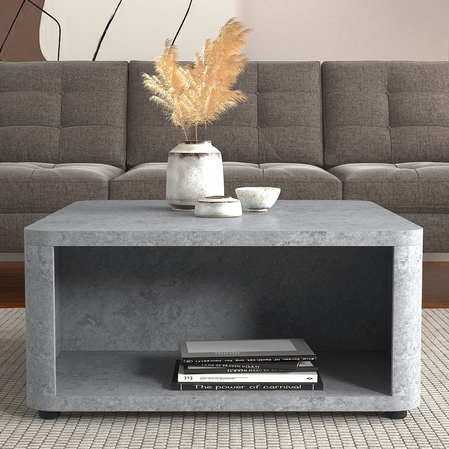 Galano Modern Wood Coffee Table with Storage Shelf 32" W × 32" D × 15" H