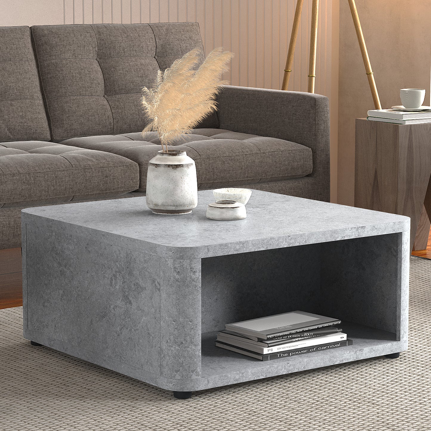 Galano Modern Wood Coffee Table with Storage Shelf 32" W × 32" D × 15" H