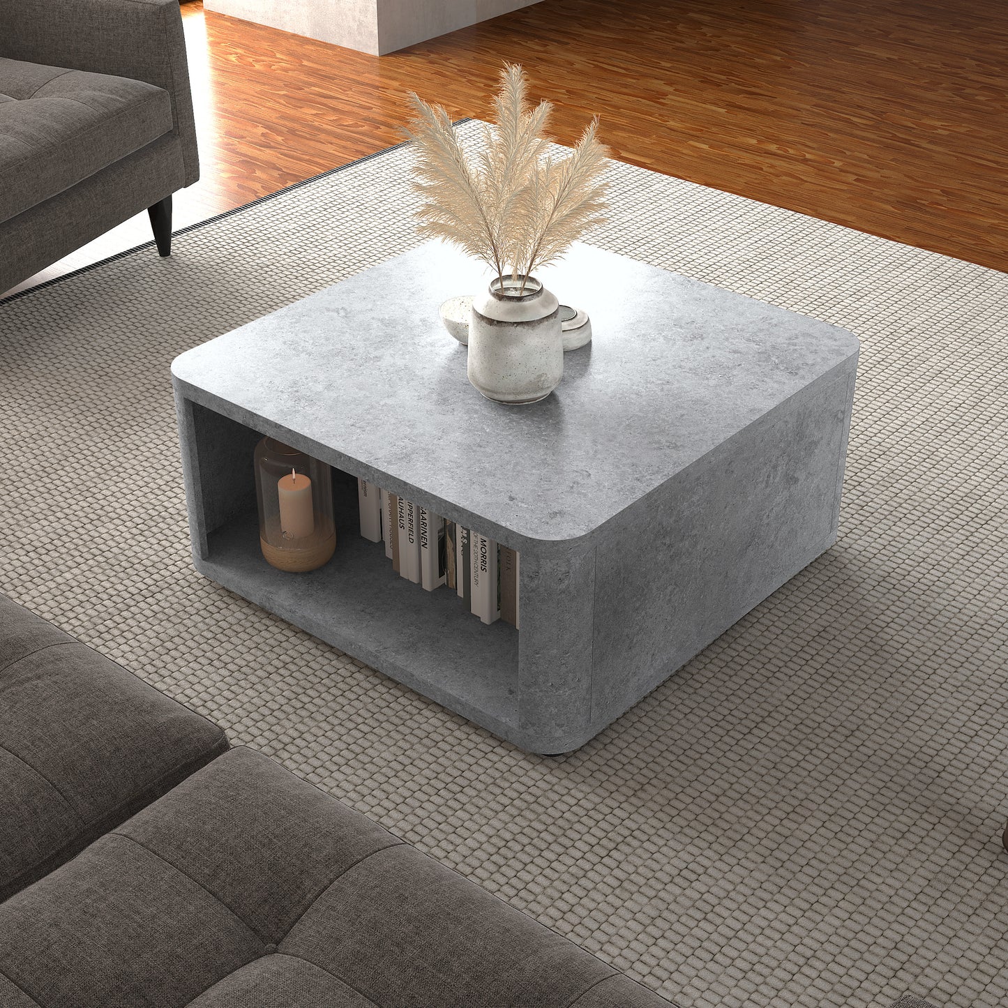 Galano Modern Wood Coffee Table with Storage Shelf 32" W × 32" D × 15" H