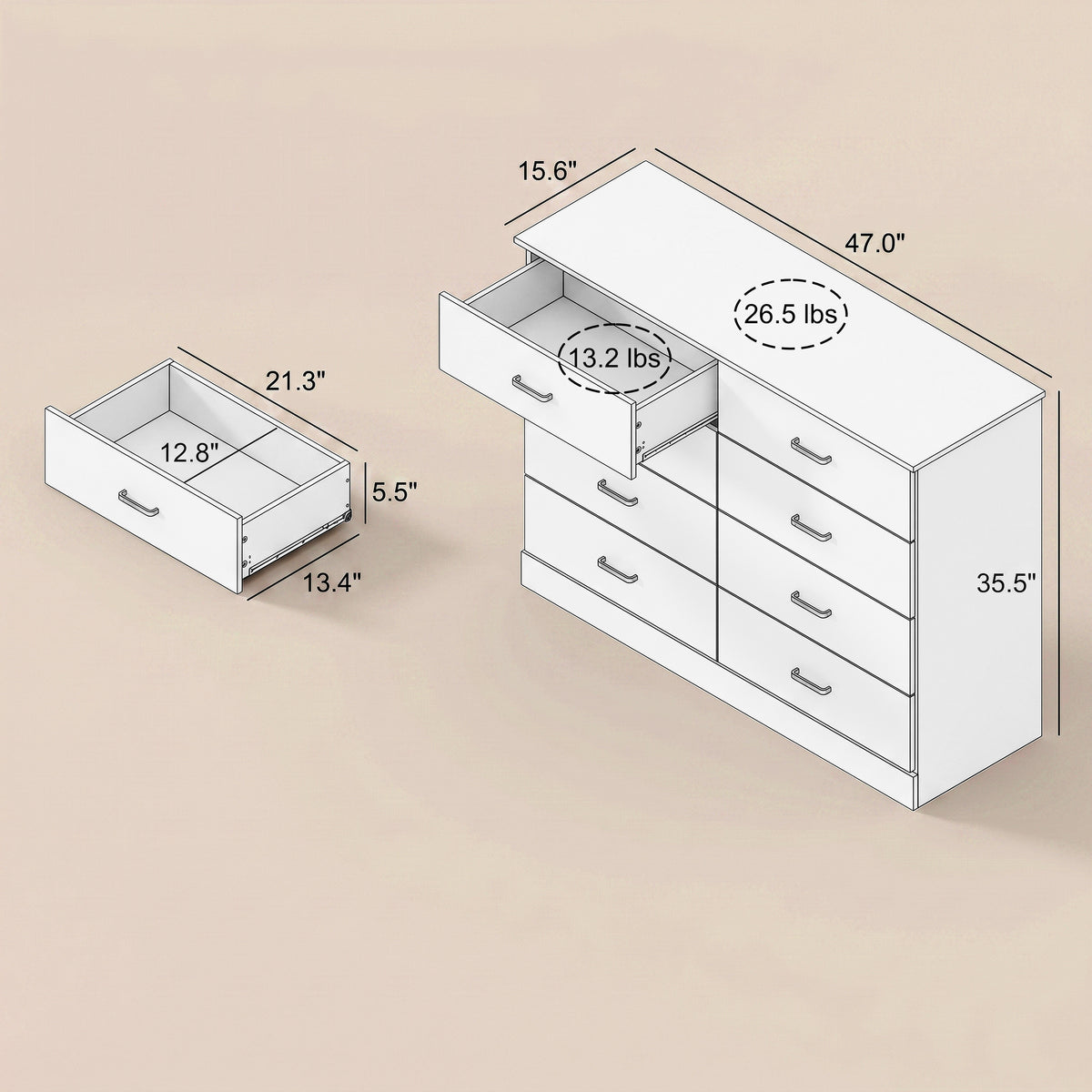 GALANO Modern 8-Drawer Dresser with Interlocking Drawers, 47"