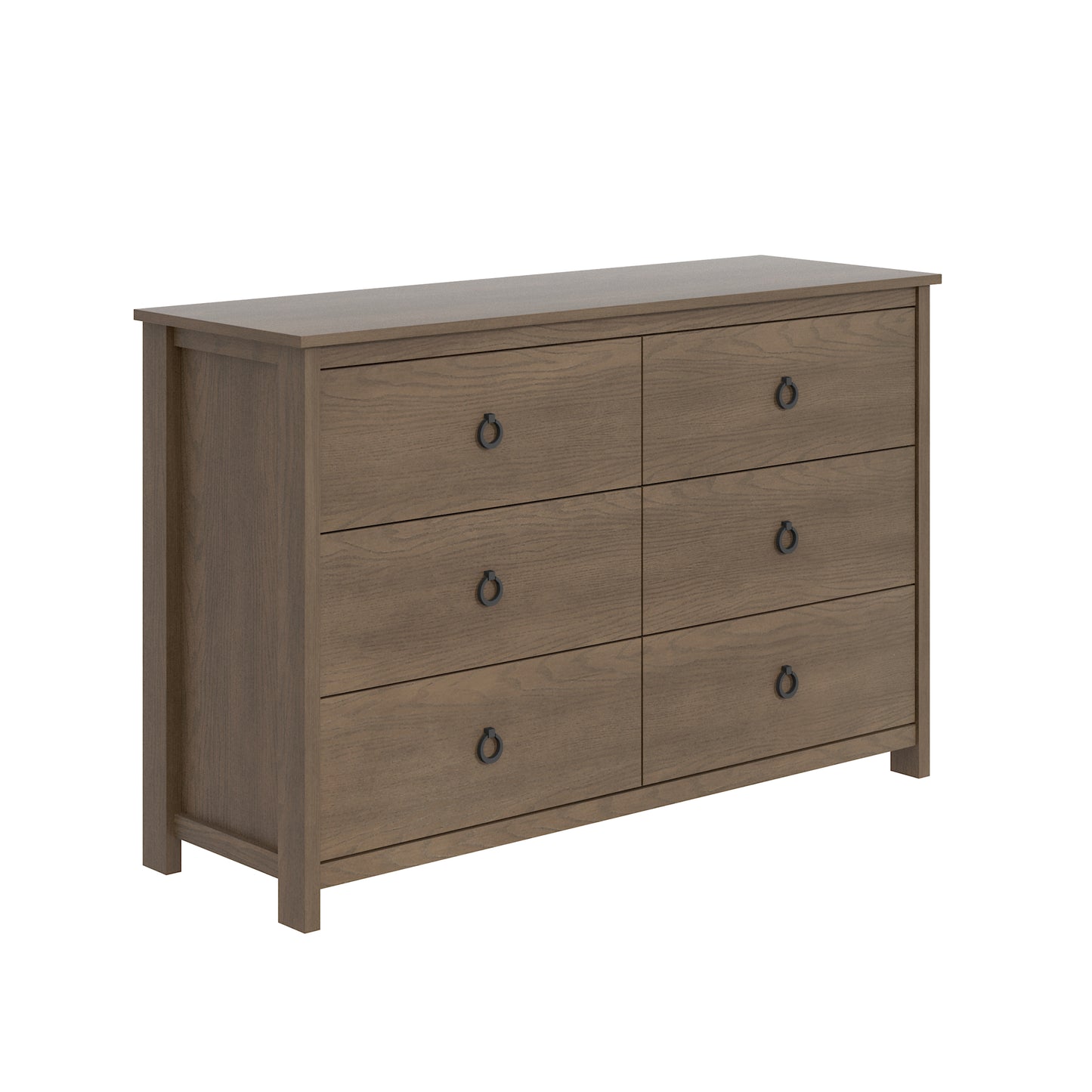 6-Drawer Double Dresser with Interlocking Drawers, Dark Brown Oak, 1-Piece