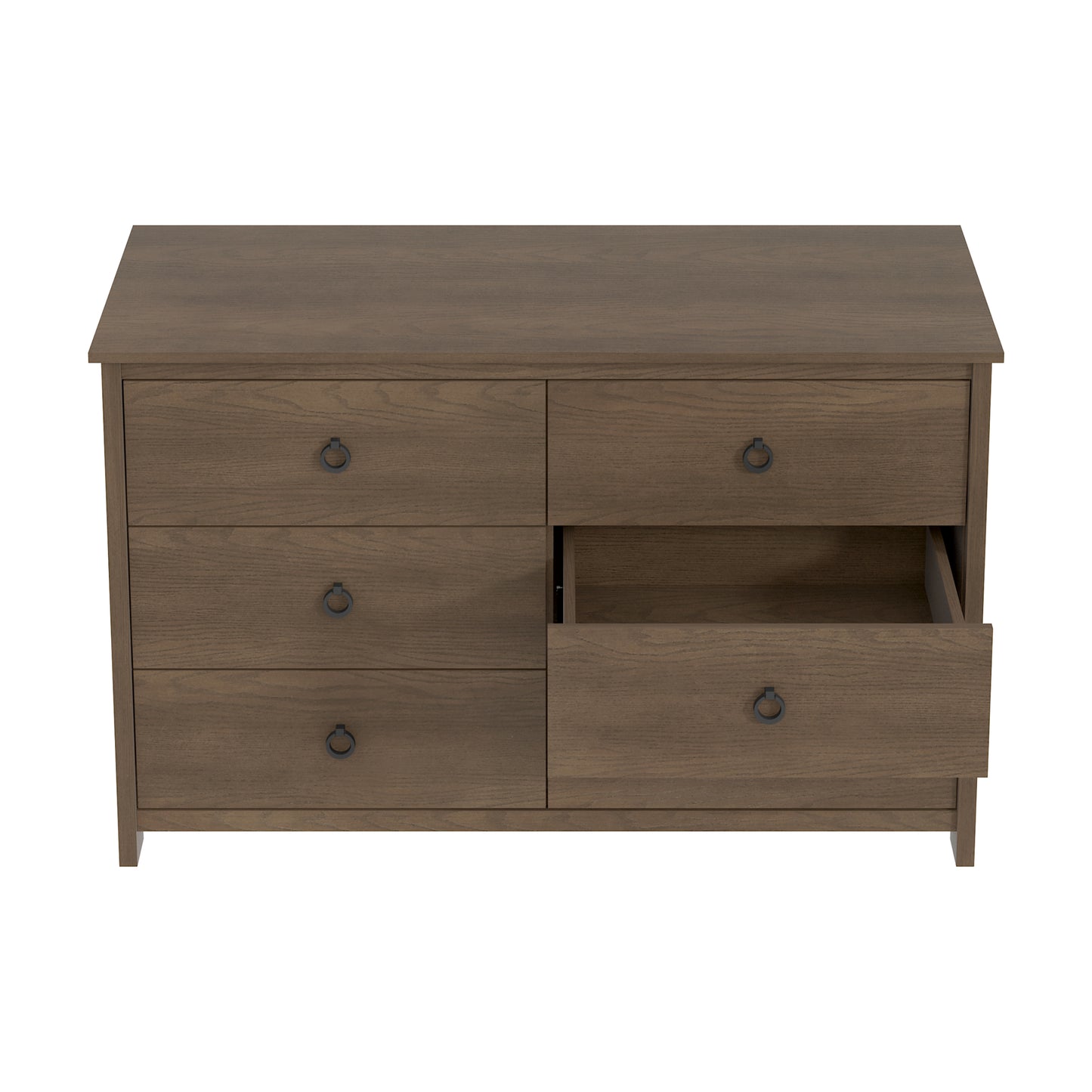 6-Drawer Double Dresser with Interlocking Drawers, Dark Brown Oak, 1-Piece