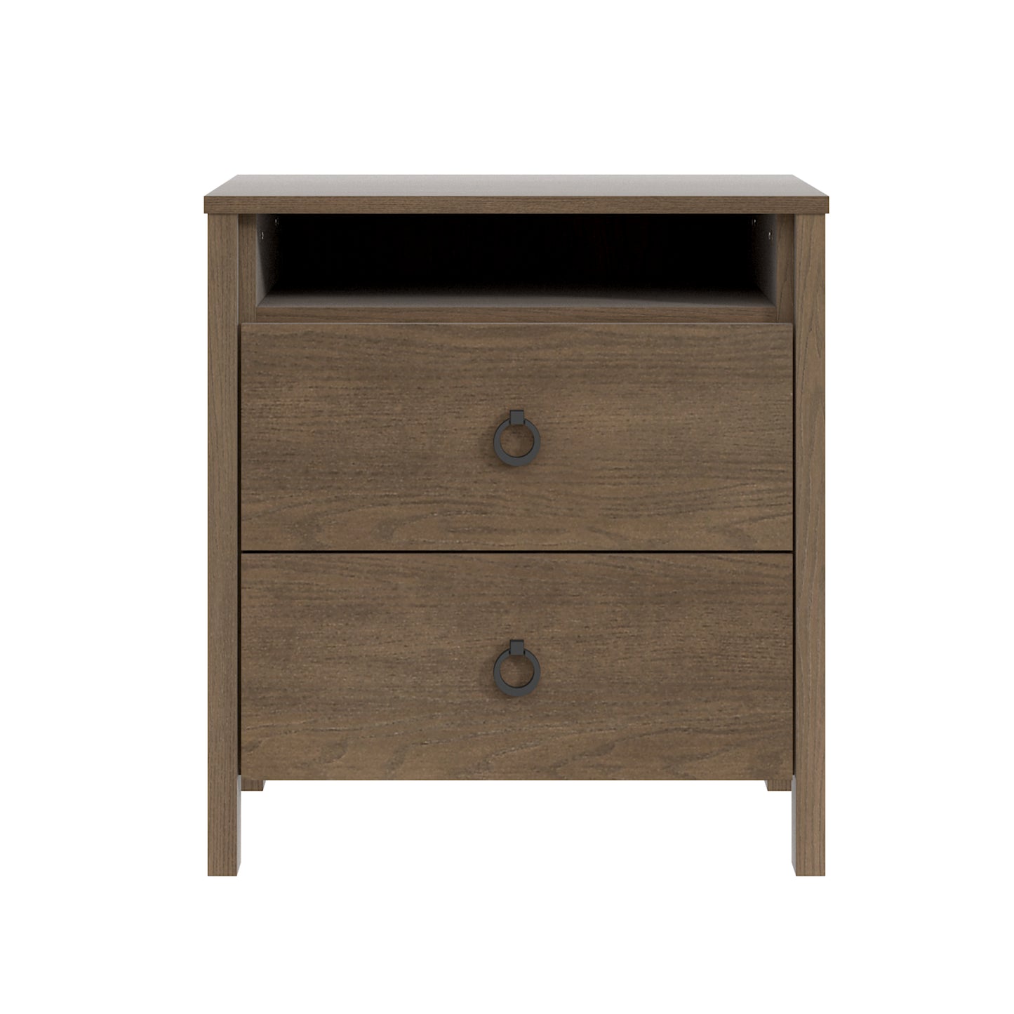 2-Drawer Nightstand with Open Shelf, 20.9-Inch Wide, Brown, 1-Piece