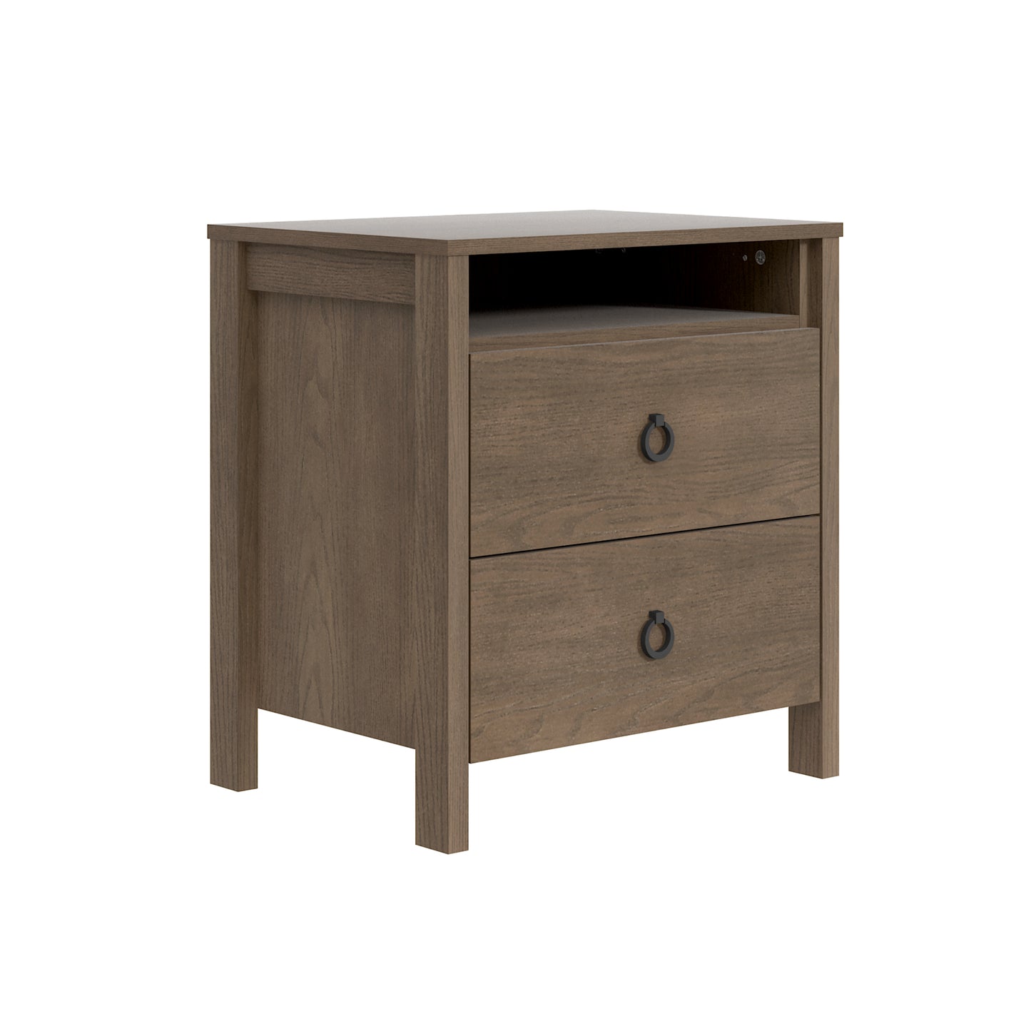 2-Drawer Nightstand with Open Shelf, 20.9-Inch Wide, Brown, 1-Piece