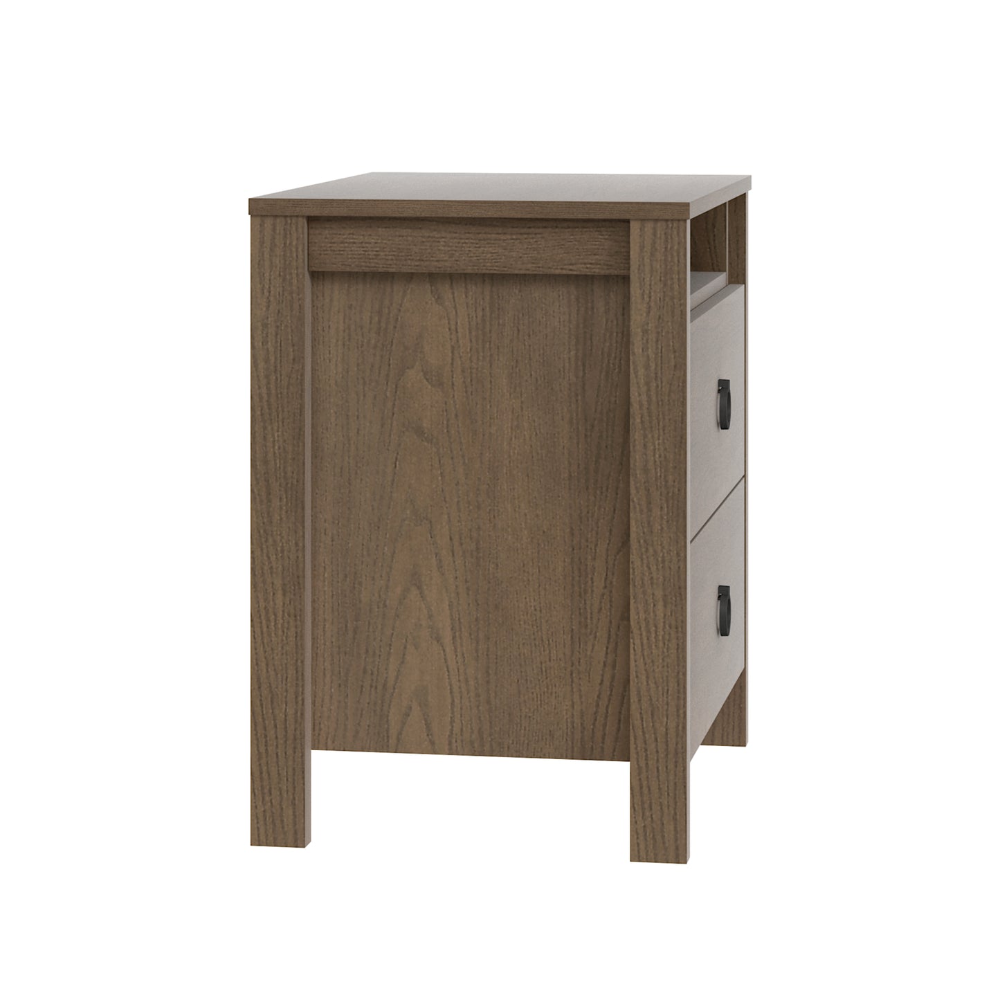 2-Drawer Nightstand with Open Shelf, 20.9-Inch Wide, Brown, 1-Piece