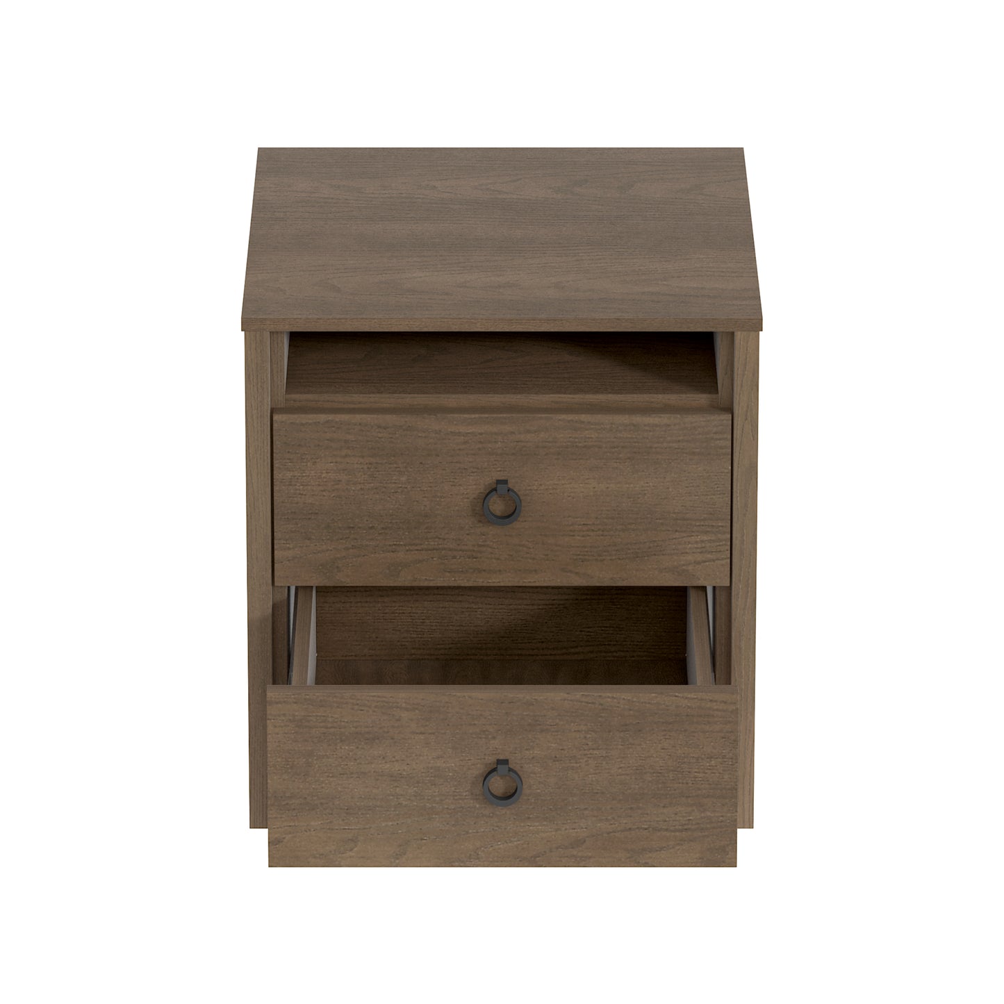 2-Drawer Nightstand with Open Shelf, 20.9-Inch Wide, Brown, 1-Piece