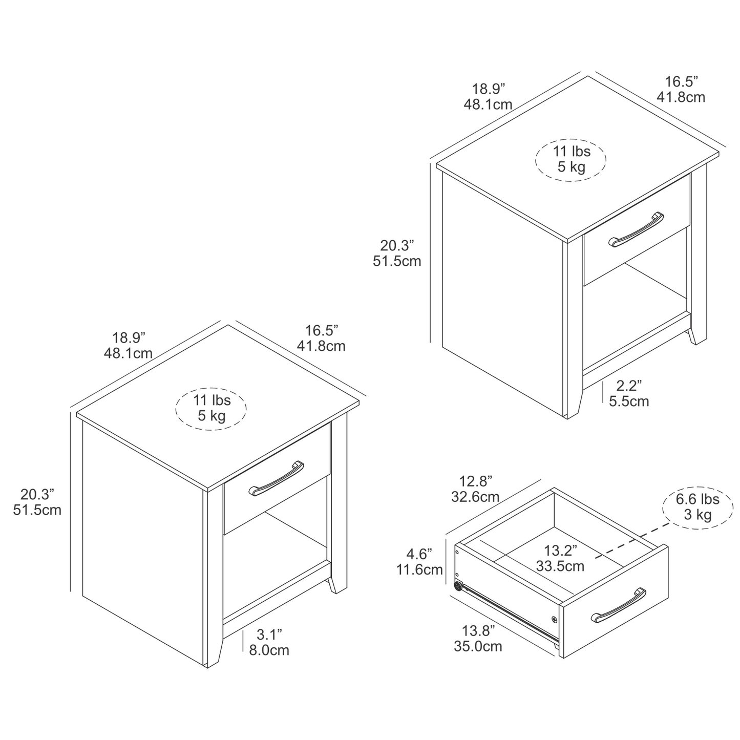 Galano Modern 1-Drawer Nightstand with Open Storage (Set of 2) 18.9" W × 16.5" D × 20.3" H