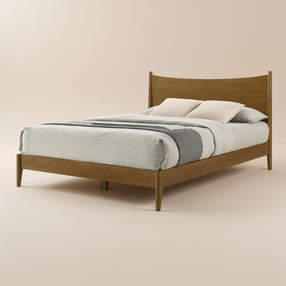 GALANO Queen Solid Wood Platform Bed with Curved Headboard, No Box Spring Required