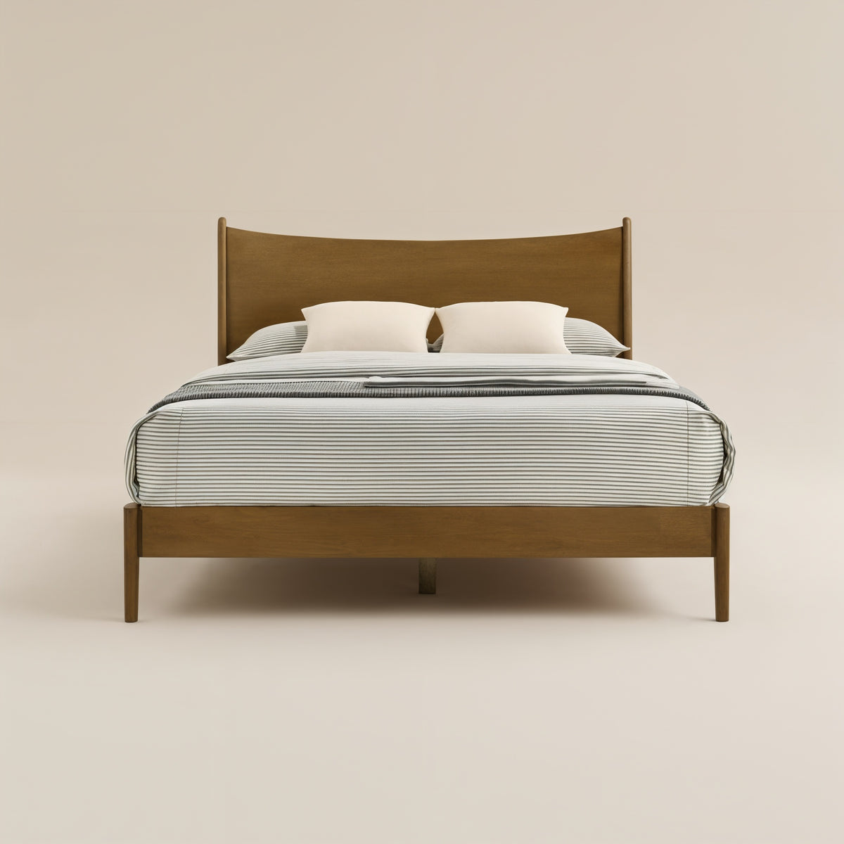GALANO Queen Solid Wood Platform Bed with Curved Headboard, No Box Spring Required