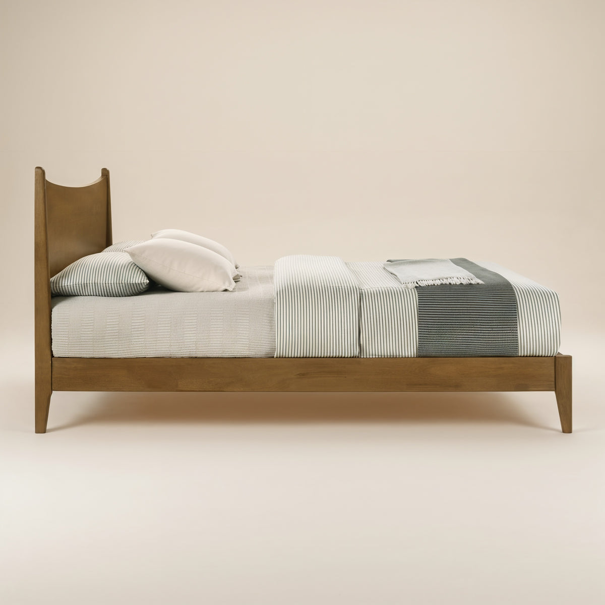GALANO Queen Solid Wood Platform Bed with Curved Headboard, No Box Spring Required