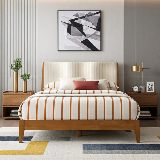 Galano Solid Wood Queen Platform Bed with Upholstered Headboard, No Box Spring Needed
