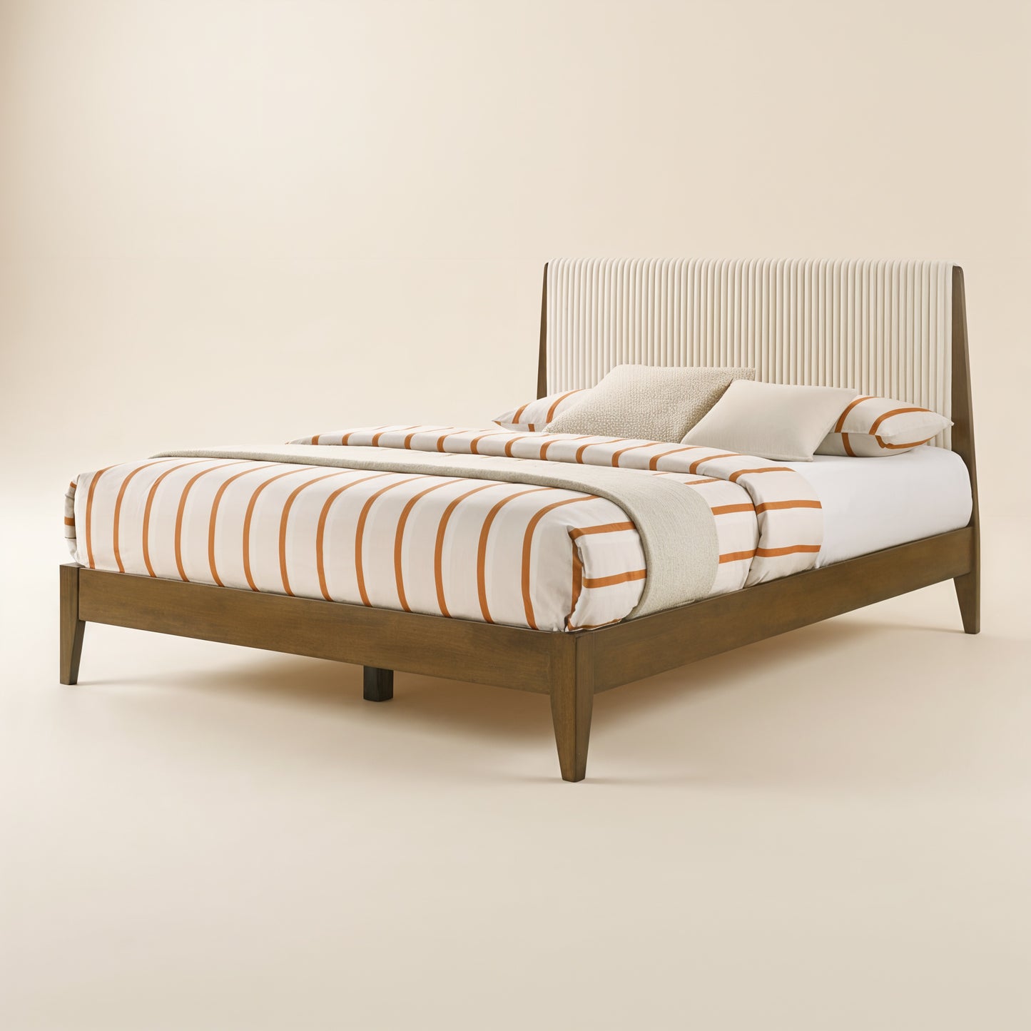 GALANO Queen Platform Bed with Upholstered Headboard, Solid Rubberwood
