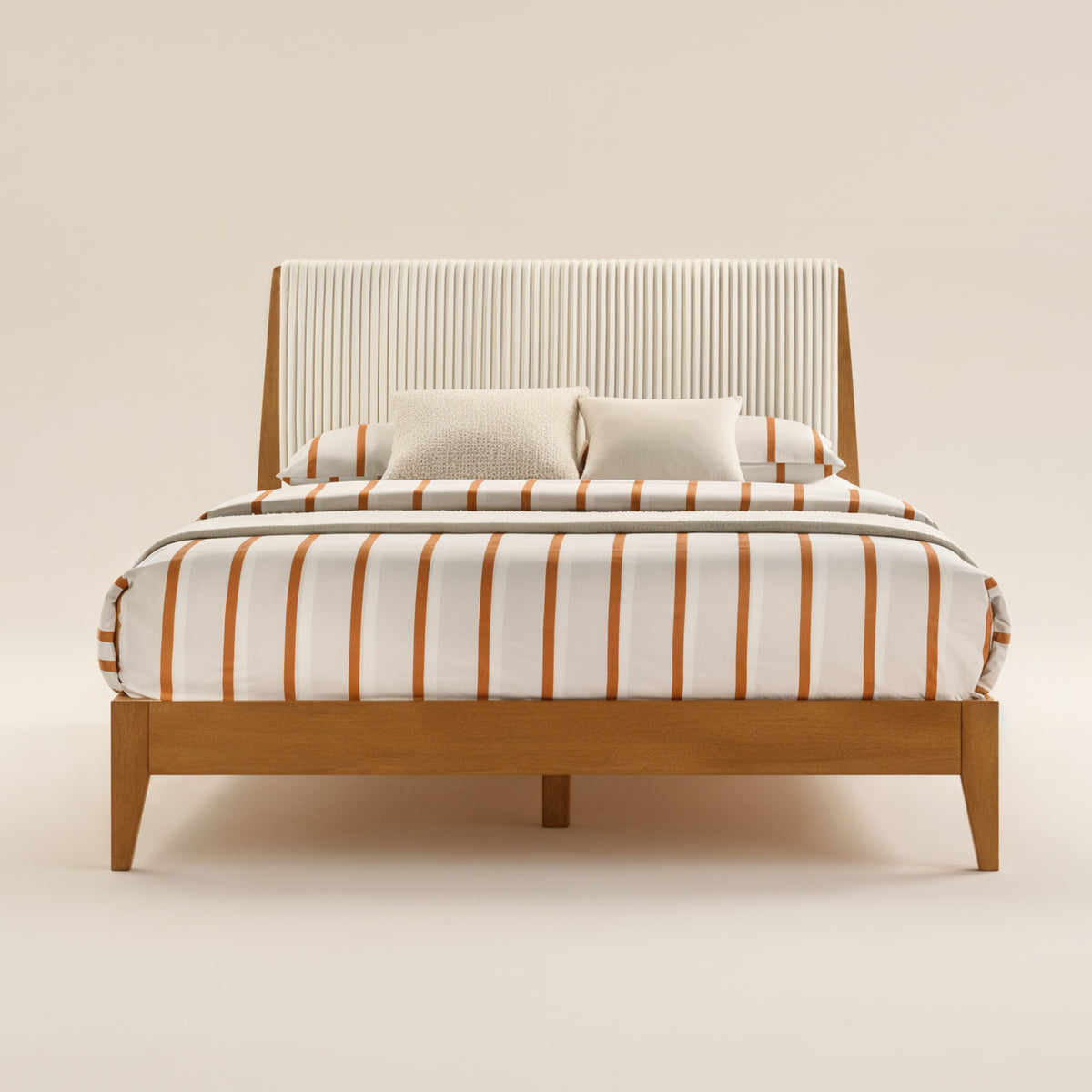 GALANO Queen Platform Bed with Upholstered Headboard, Solid Rubberwood
