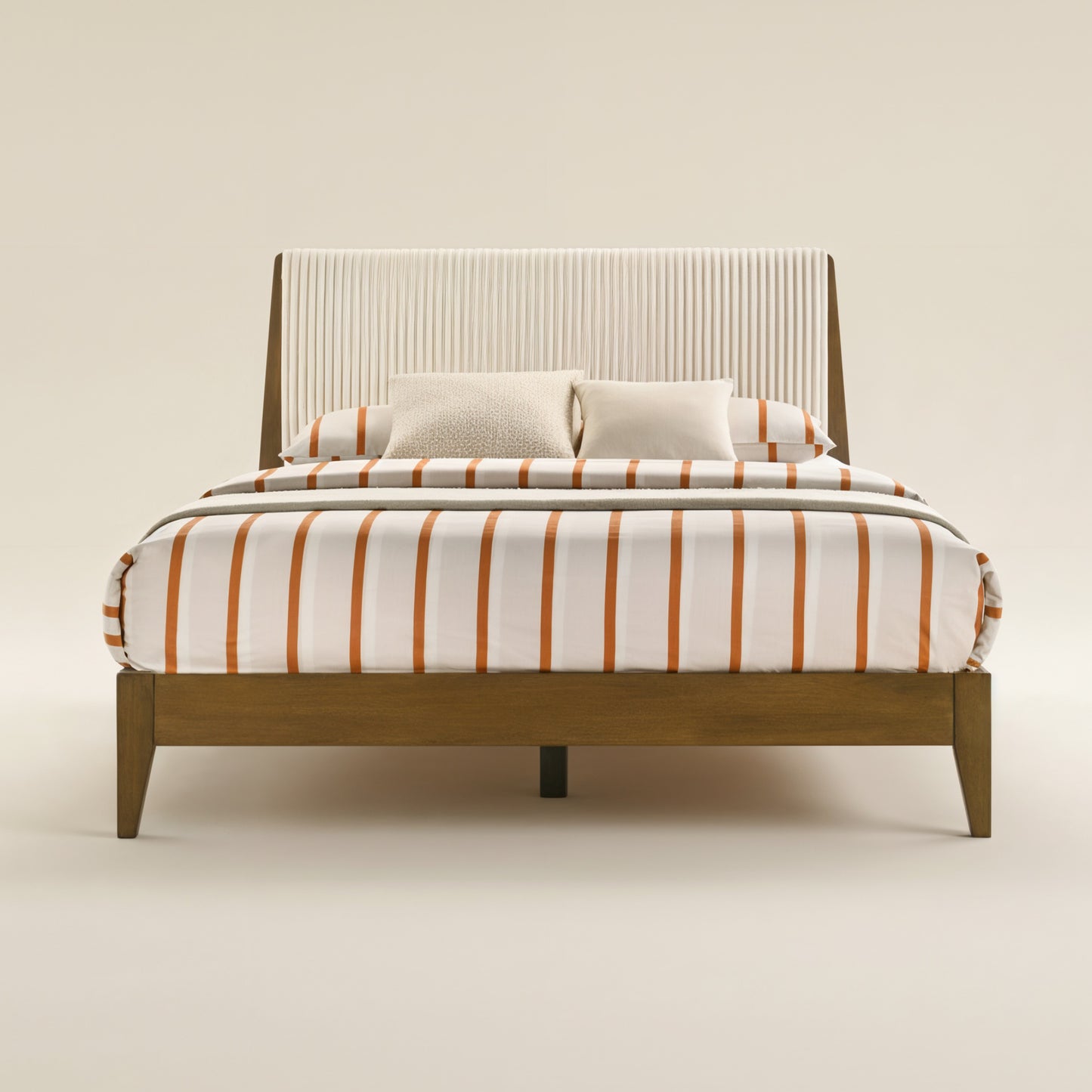 GALANO Queen Platform Bed with Upholstered Headboard, Solid Rubberwood