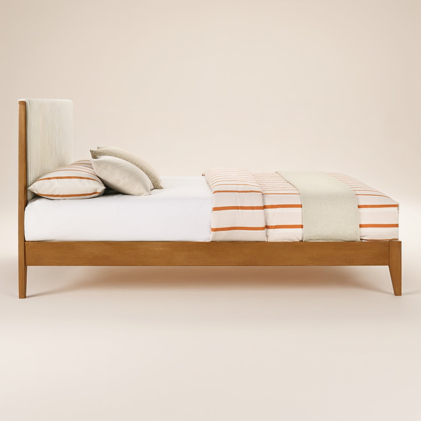 GALANO Queen Platform Bed with Upholstered Headboard, Solid Rubberwood