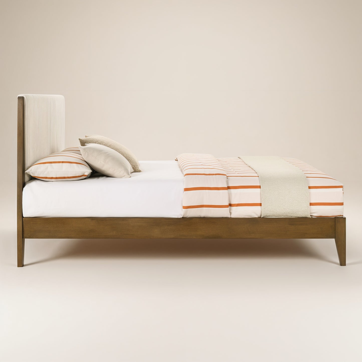 GALANO Queen Platform Bed with Upholstered Headboard, Solid Rubberwood