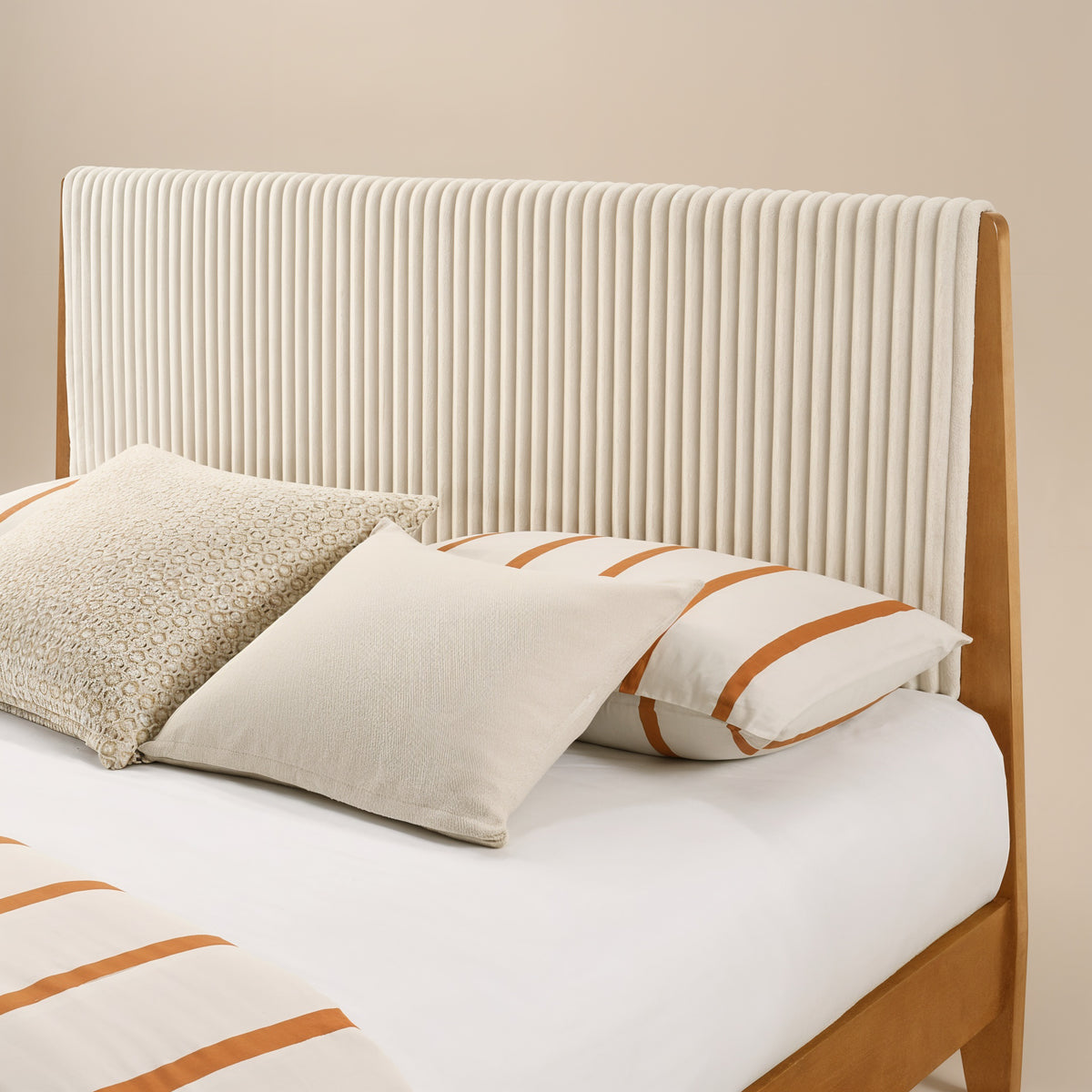 GALANO Queen Platform Bed with Upholstered Headboard, Solid Rubberwood
