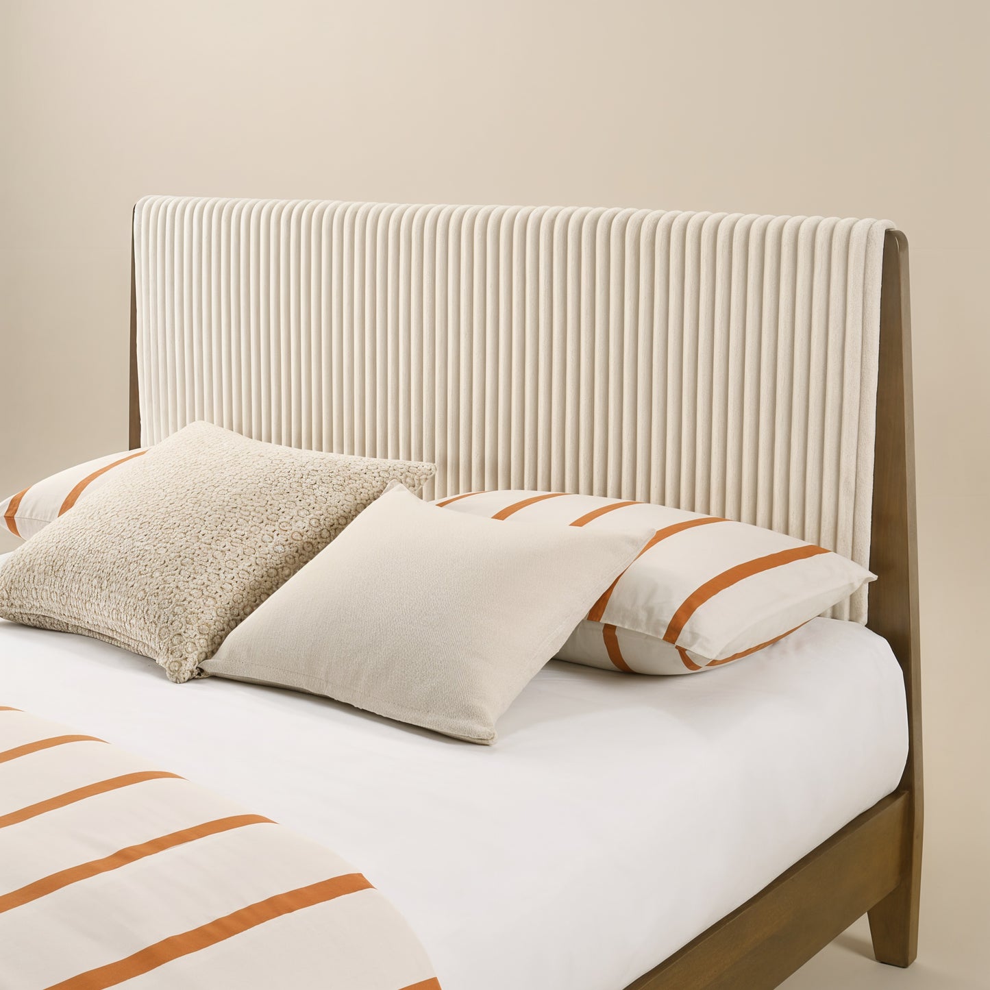 GALANO Queen Platform Bed with Upholstered Headboard, Solid Rubberwood